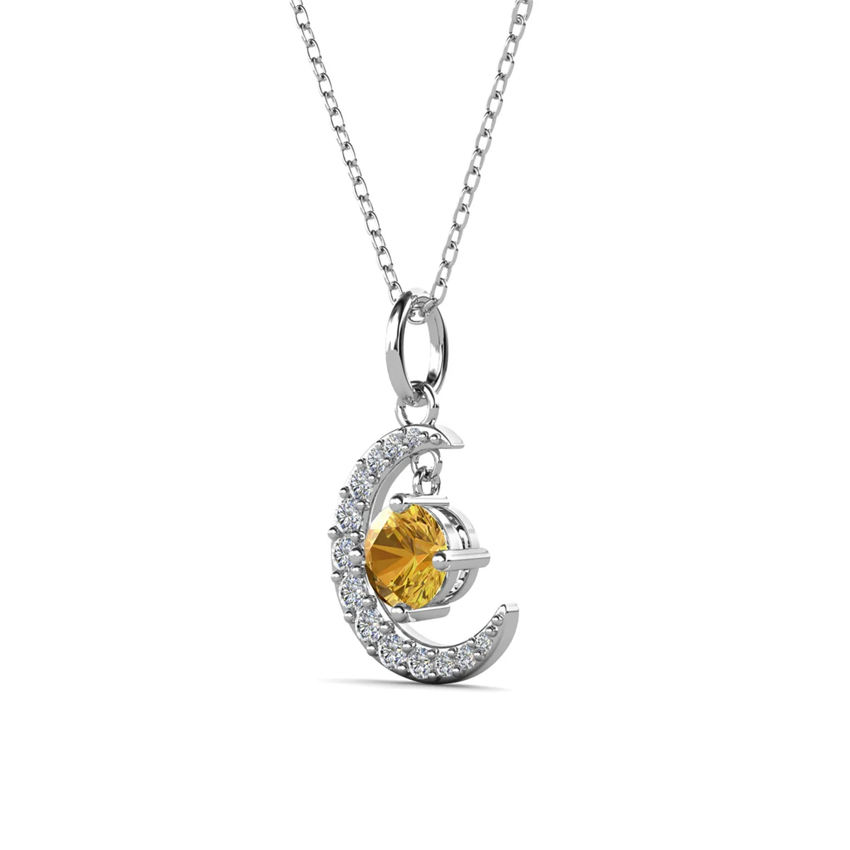 Luna Birthstone Necklace 18k White Gold Plated Crescent Pendant Necklace with Round Cut Swarovski Crystals - Image 37