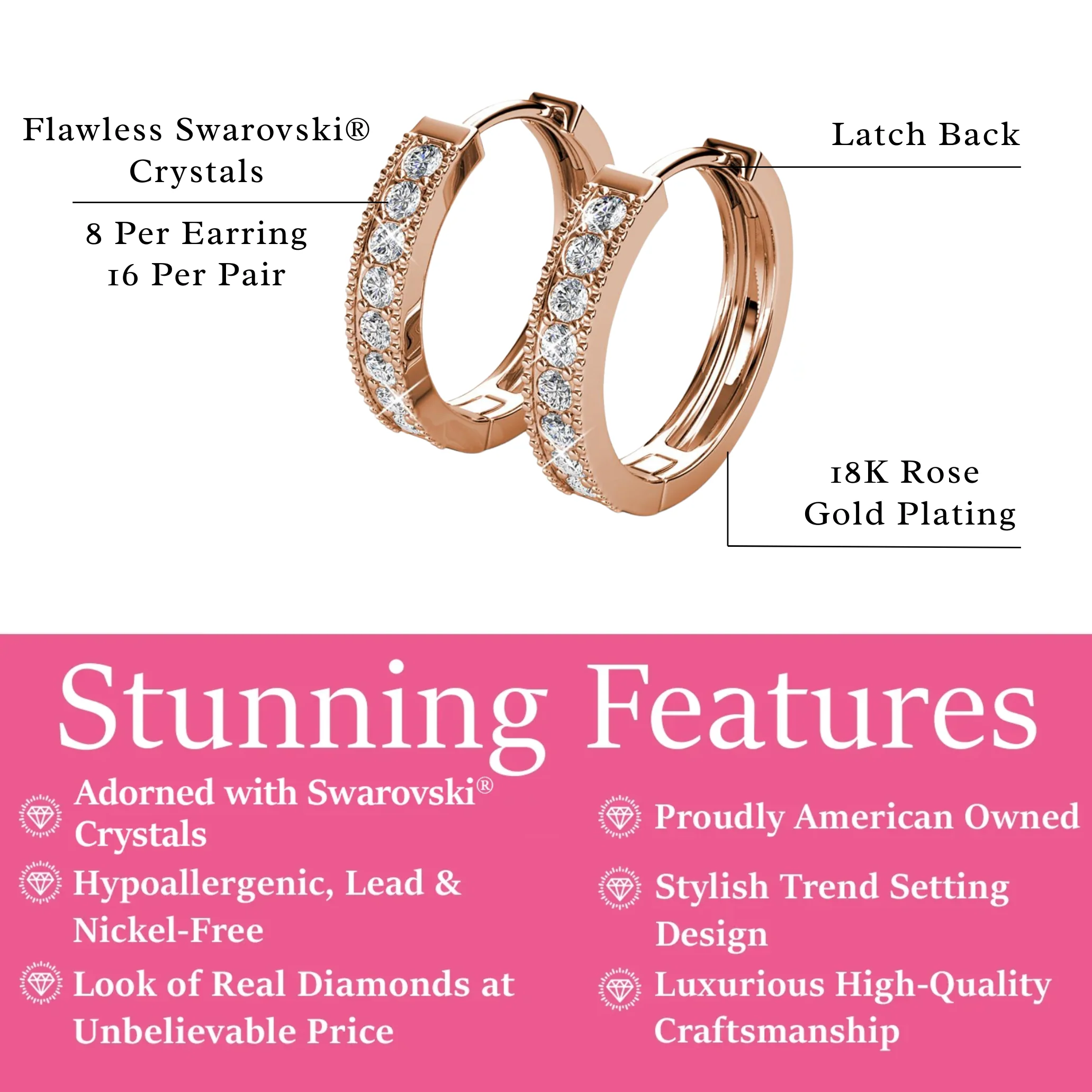 Lydia 18k White Gold Plated 16mm Hoop Earrings with Swarovski Crystals - Image 16