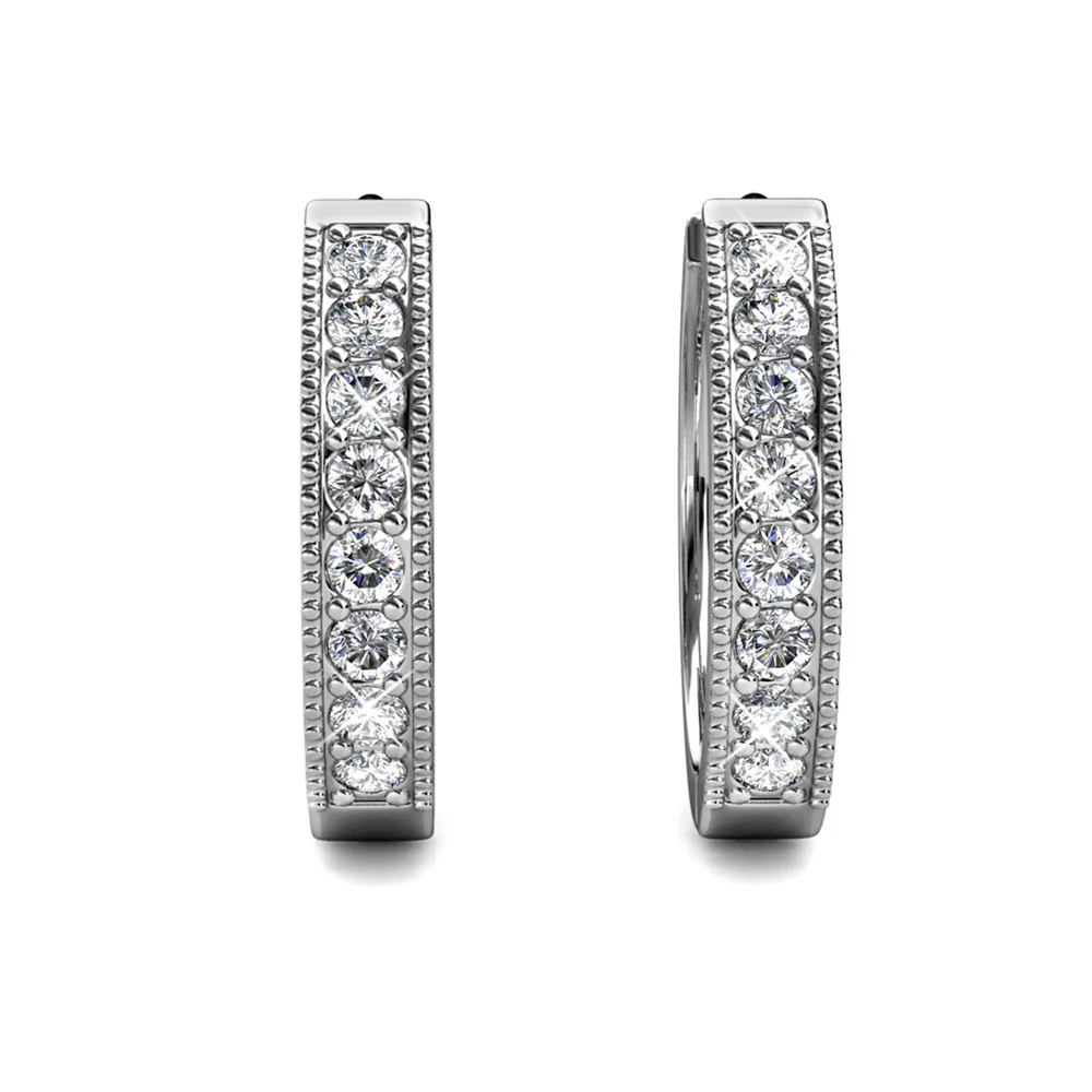 Lydia 18k White Gold Plated 16mm Hoop Earrings with Swarovski Crystals - Image 7
