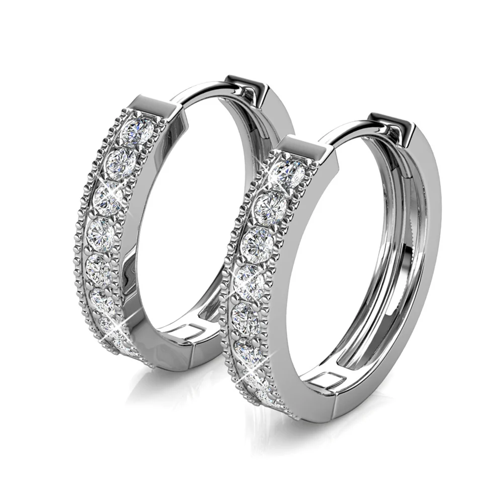 Lydia 18k White Gold Plated 16mm Hoop Earrings with Swarovski Crystals - Image 9
