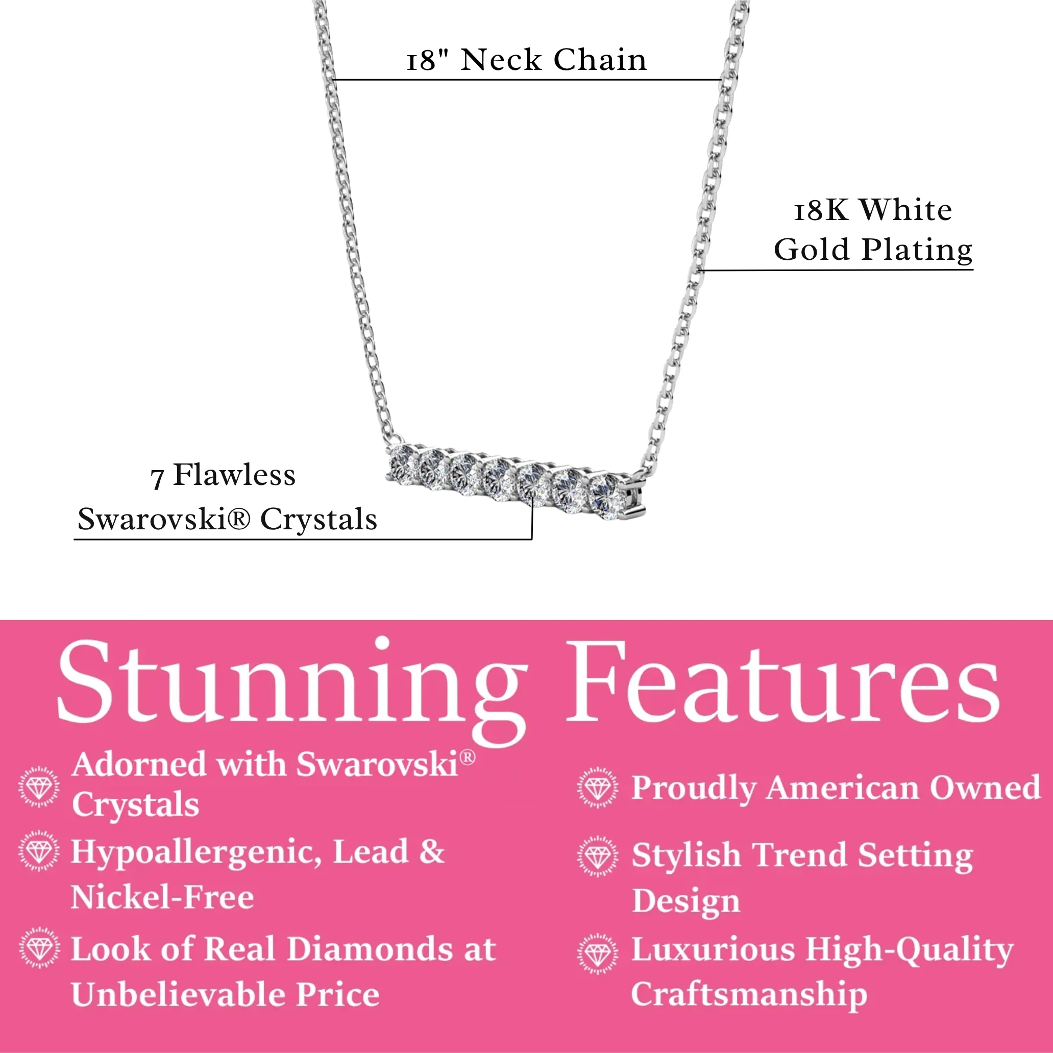 Lynn 18k White Gold Plated Necklace with Swarovski Crystals - Image 3