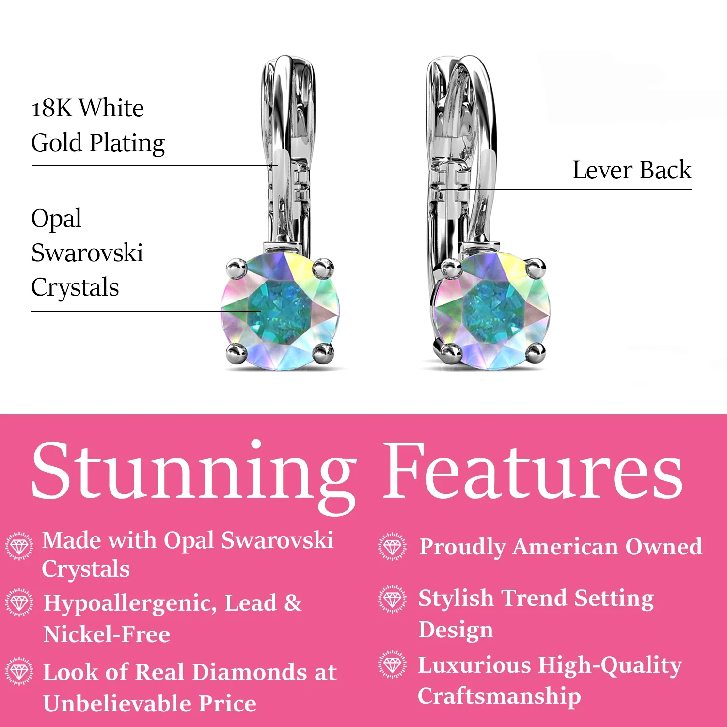 Lyric 18k White Gold Plated Drop Earrings with Swarovski Crystals - Image 3