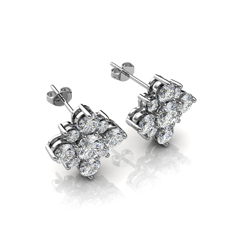Macie 18k White Gold Plated Cluster Stud Earrings with Swarovski Crystals - Image 7
