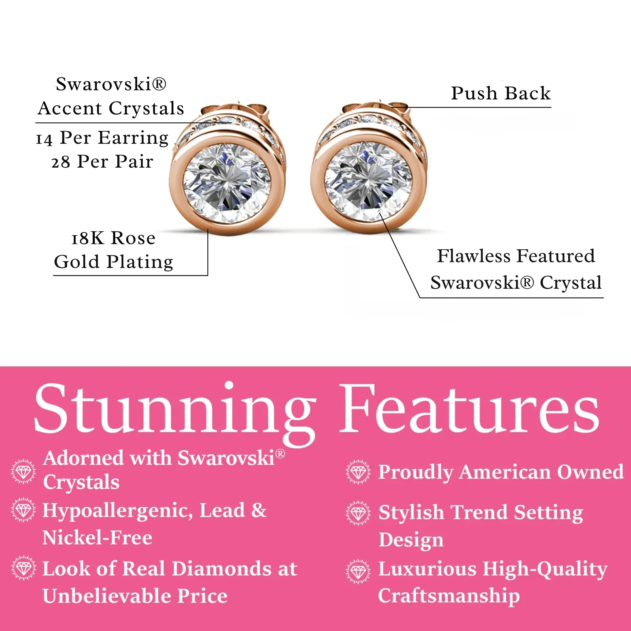 Mae 18k White Gold Plated Stud Earrings with Round Cut Swarovski Crystals - Image 17