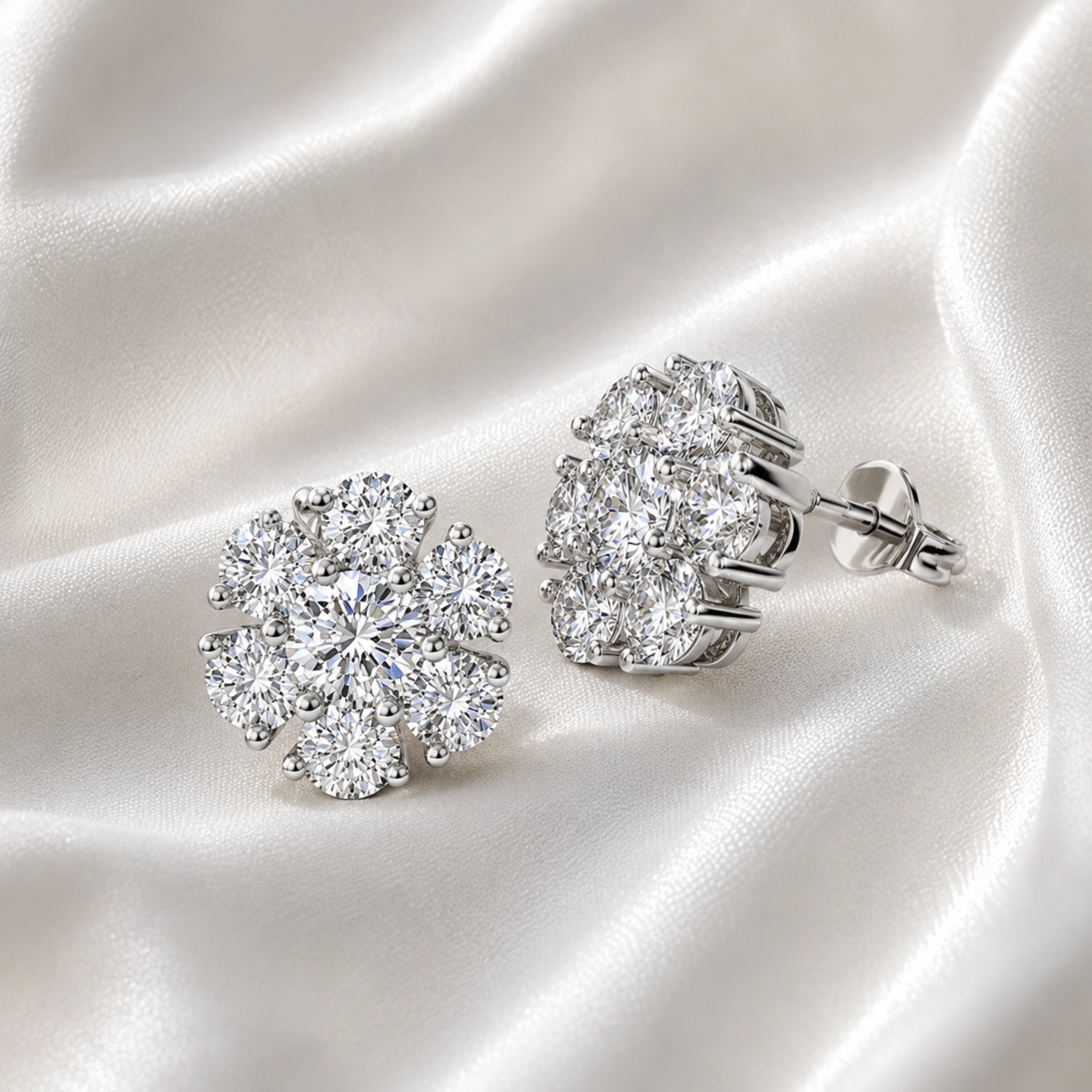 Maggie 18k White Gold Plated Flower Stud Earrings with Swarovski Crystals - Image 7