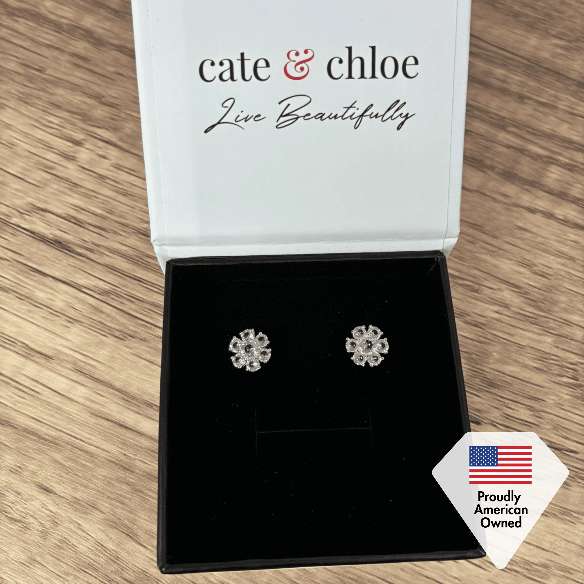 Maggie 18k White Gold Plated Flower Stud Earrings with Swarovski Crystals - Image 8