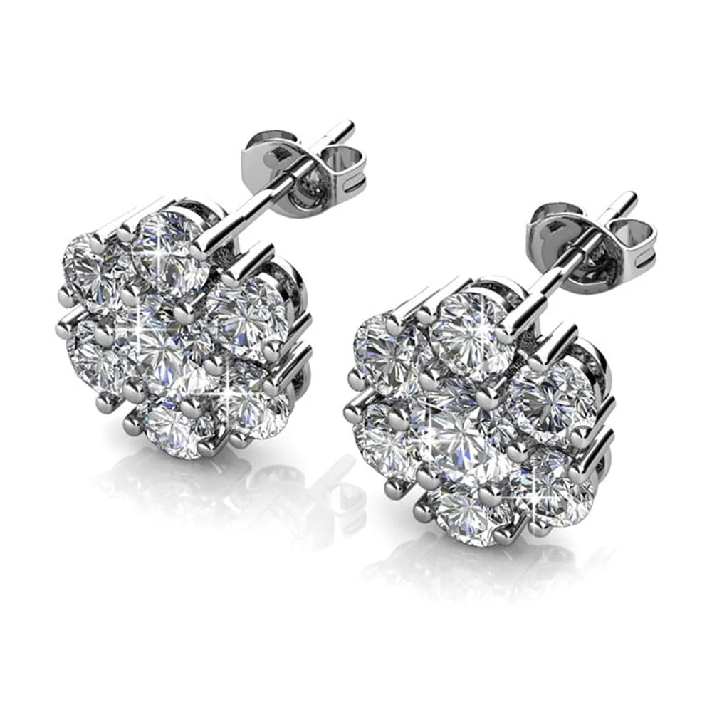 Maggie 18k White Gold Plated Flower Stud Earrings with Swarovski Crystals - Image 9