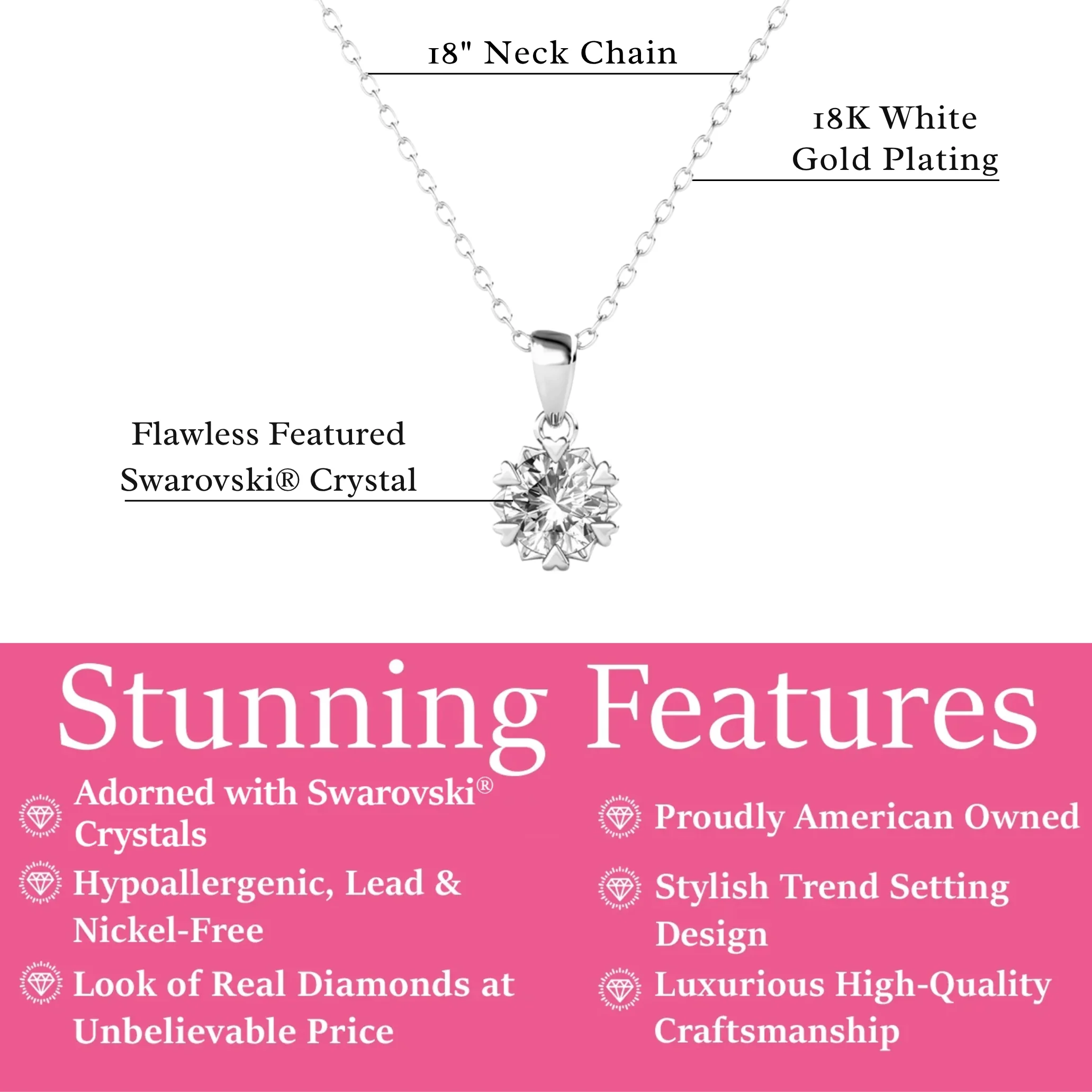 Maggie 18k White Gold Plated Pendant Necklace with Round Cut Solitaire Swarovski Crystal - Image 3