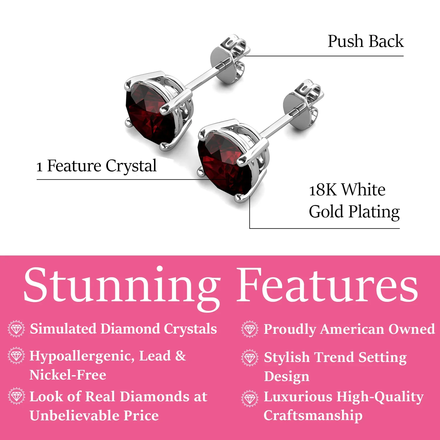 Magnolia 18k White Gold Plated Solitaire Stud Earrings with 1ct Simulated Diamond Crystals - Image 27