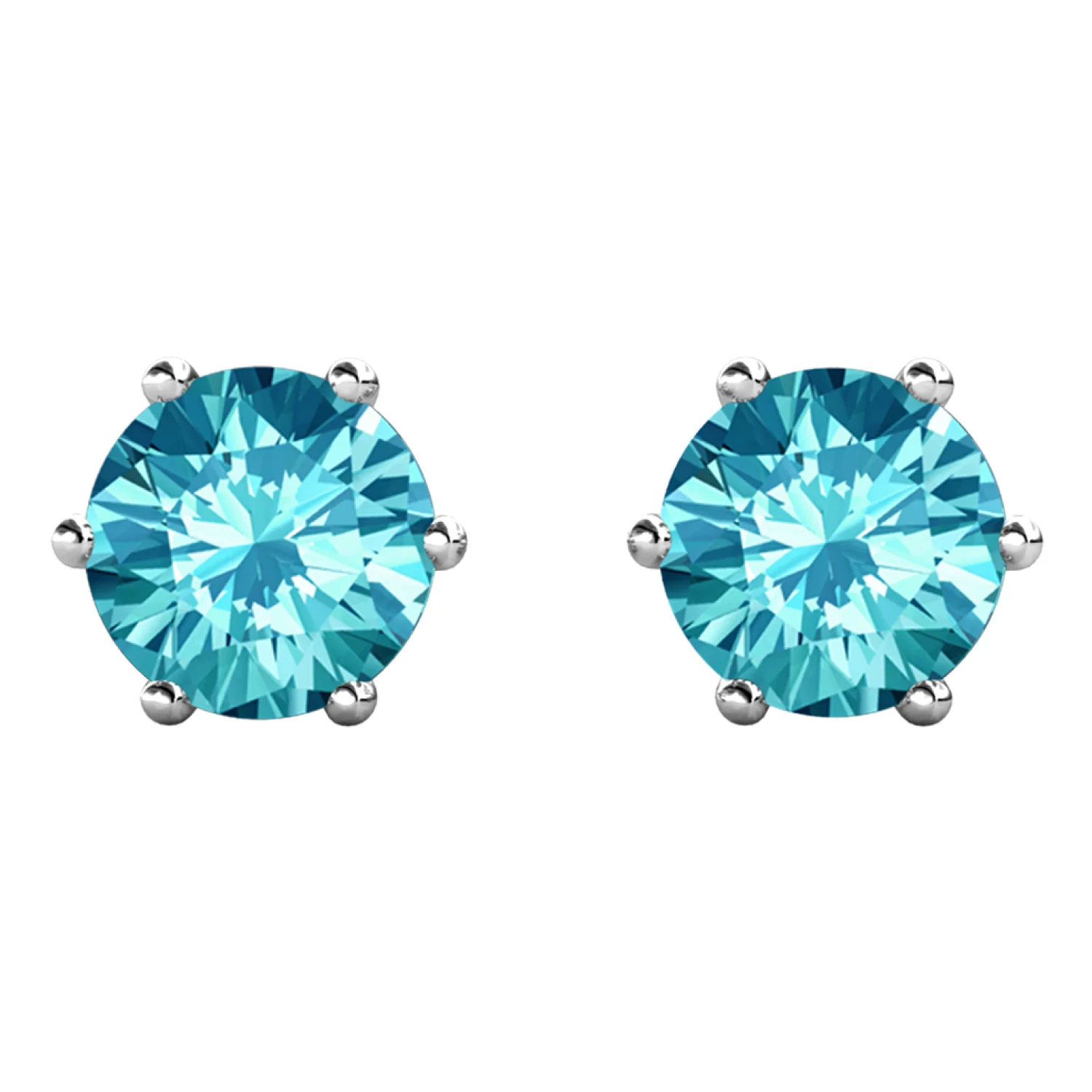 March Birthstone Aquamarine Earrings 18k White Gold Plated Stud Earrings with 1CT Swarovski Crystal - Image 4