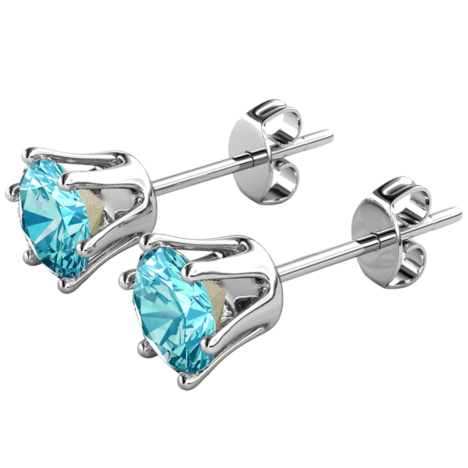 March Birthstone Aquamarine Earrings 18k White Gold Plated Stud Earrings with 1CT Swarovski Crystal - Image 5