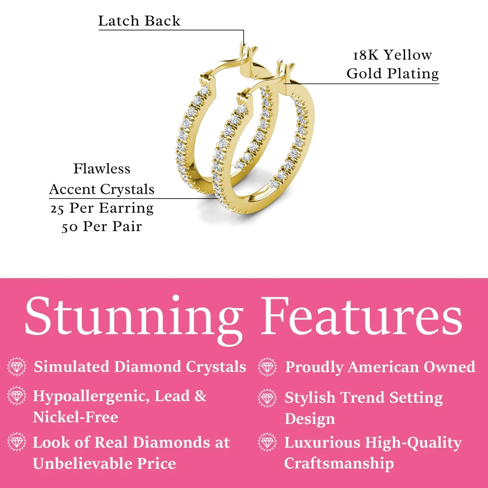 Margot 18k White Gold Plated 24mm Hoop Earrings with Simulated Diamond Crystals - Image 13