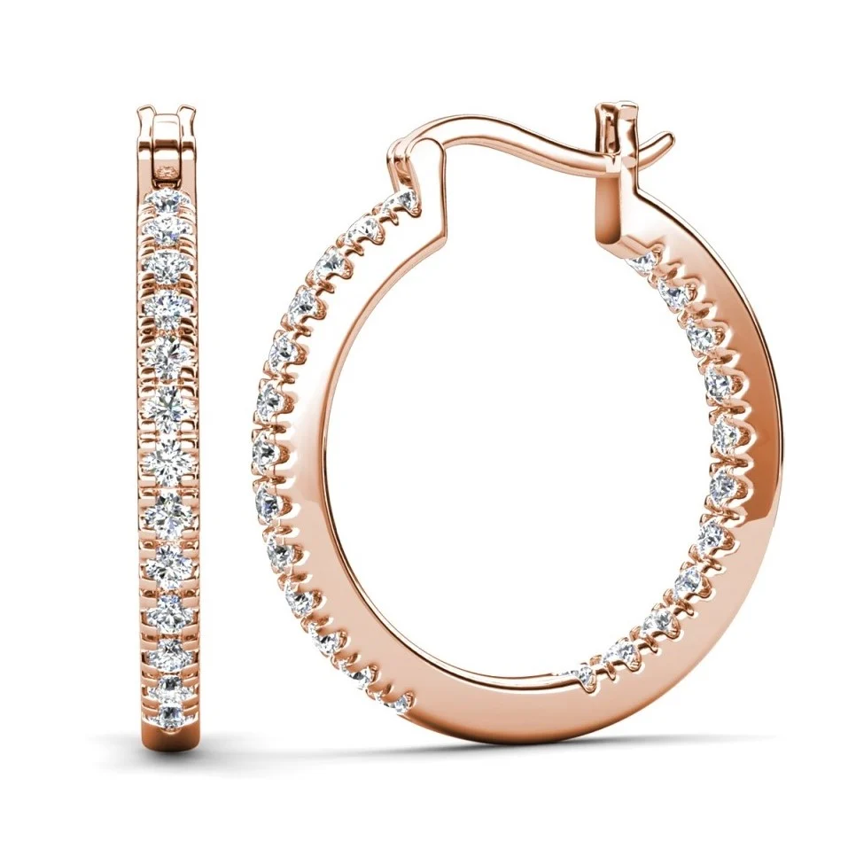 Margot 18k White Gold Plated 24mm Hoop Earrings with Simulated Diamond Crystals - Image 18