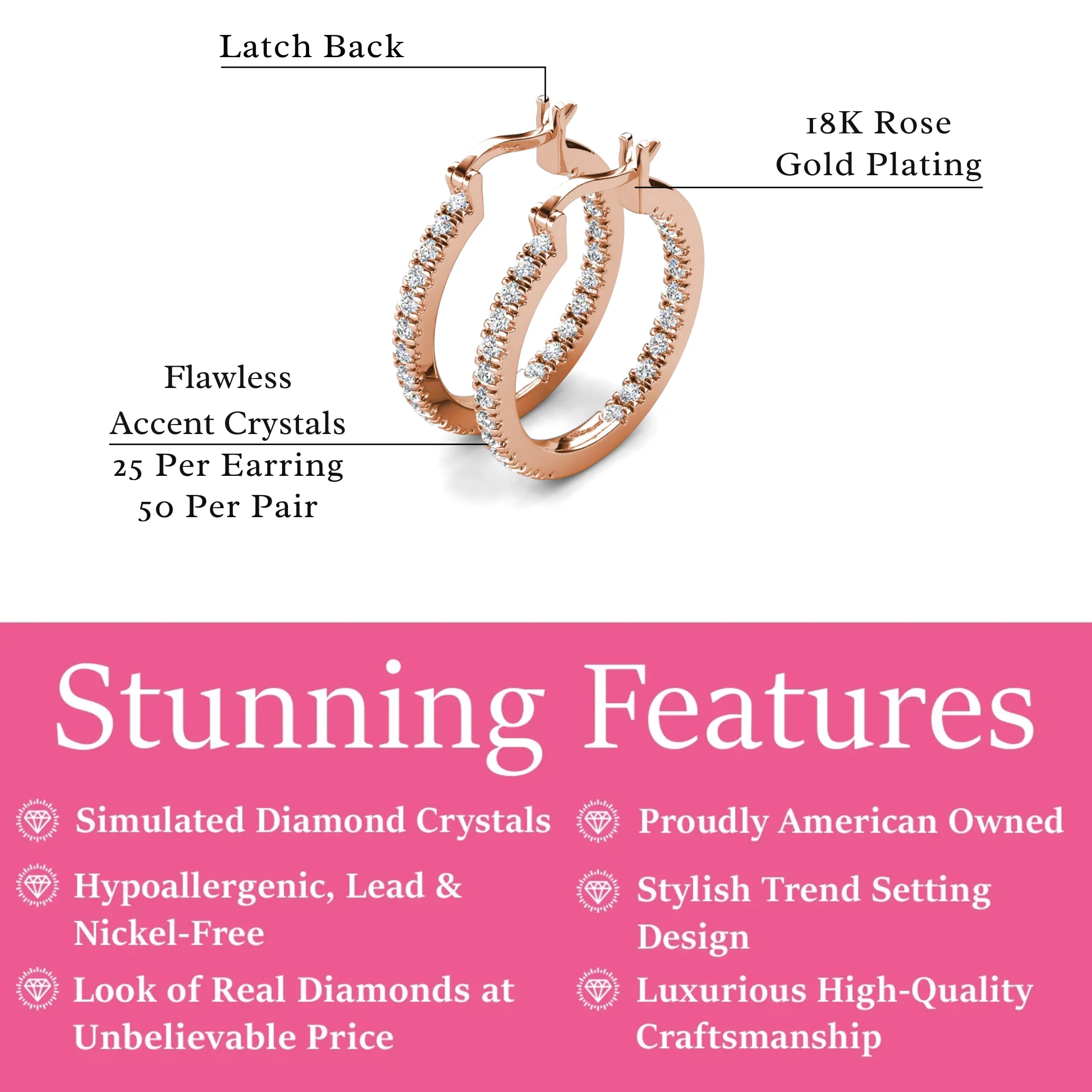 Margot 18k White Gold Plated 24mm Hoop Earrings with Simulated Diamond Crystals - Image 19