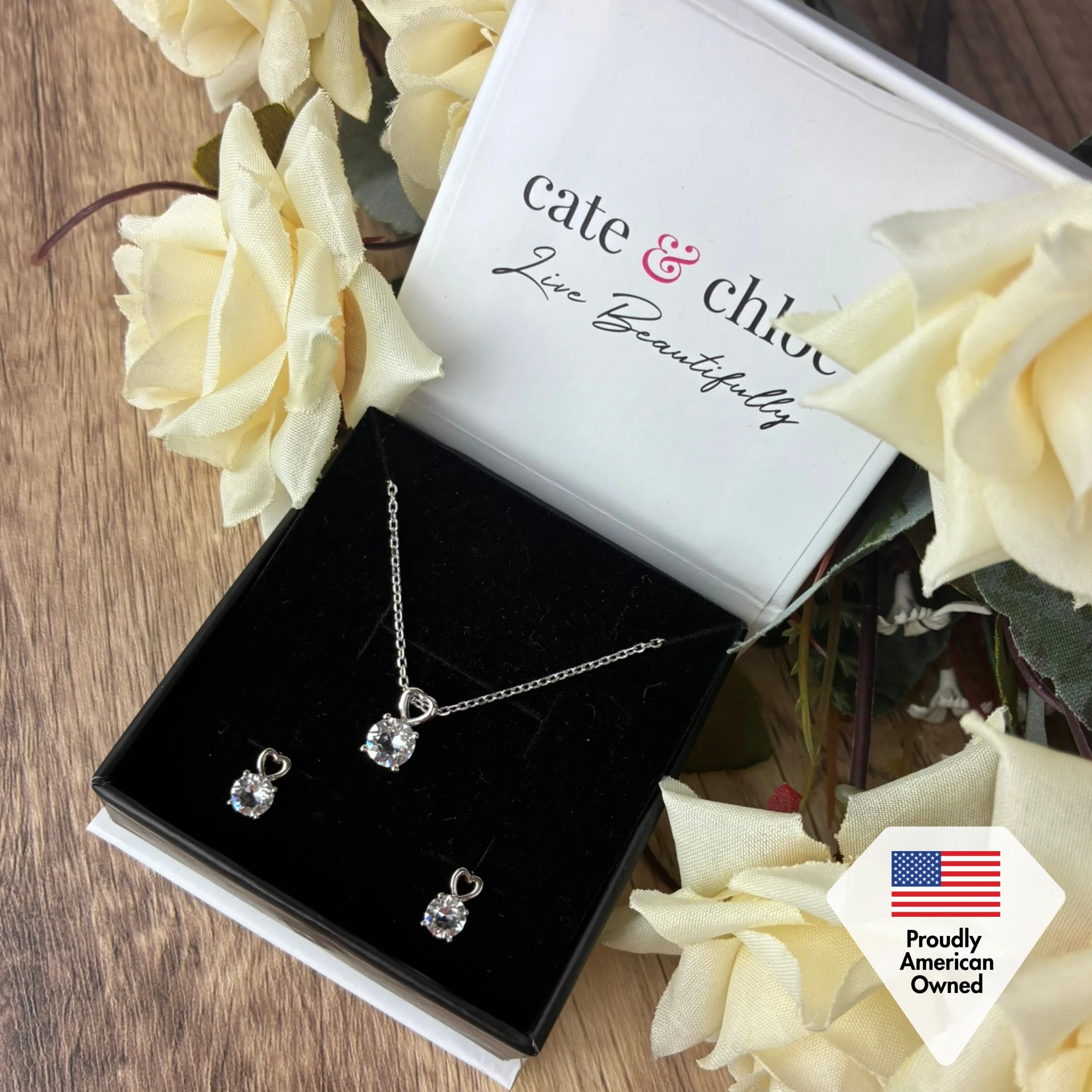 Marian 18k White Gold Necklace and Stud Earrings Jewelry Set with Swarovski Crystal - Image 6