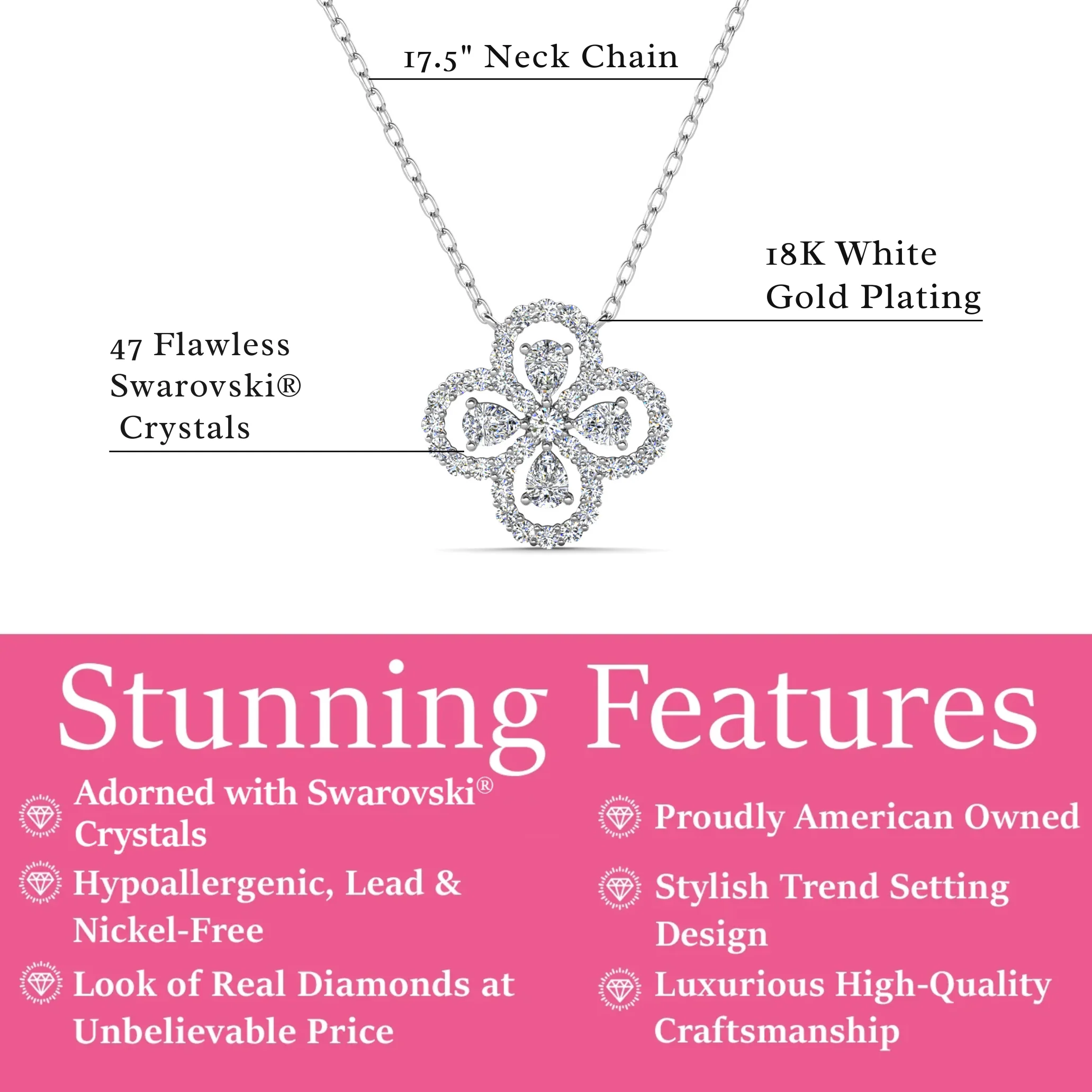 Marie 18k White Gold Plated Clover Flower Necklace & Strength and Peace Shadow Card - Image 4