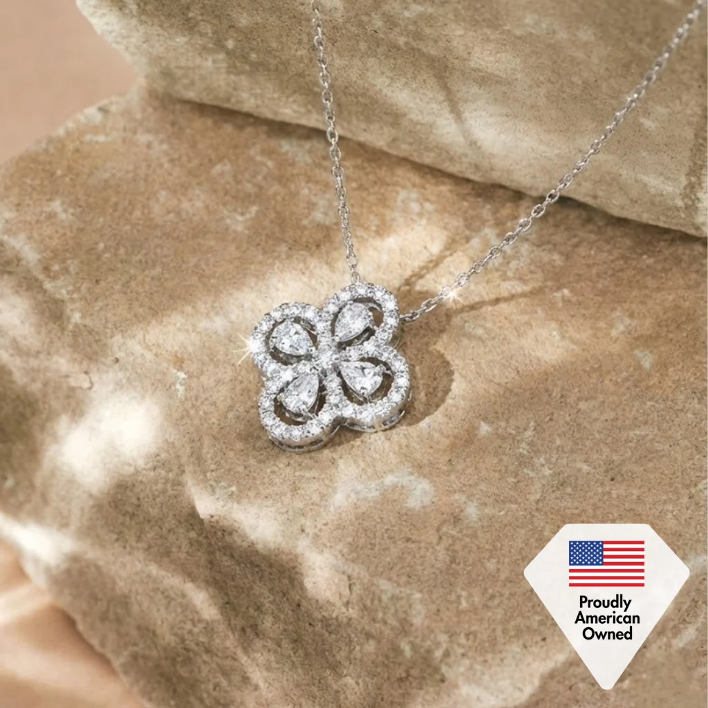 Marie 18k White Gold Plated Clover Flower Necklace & Strength and Peace Shadow Card - Image 8