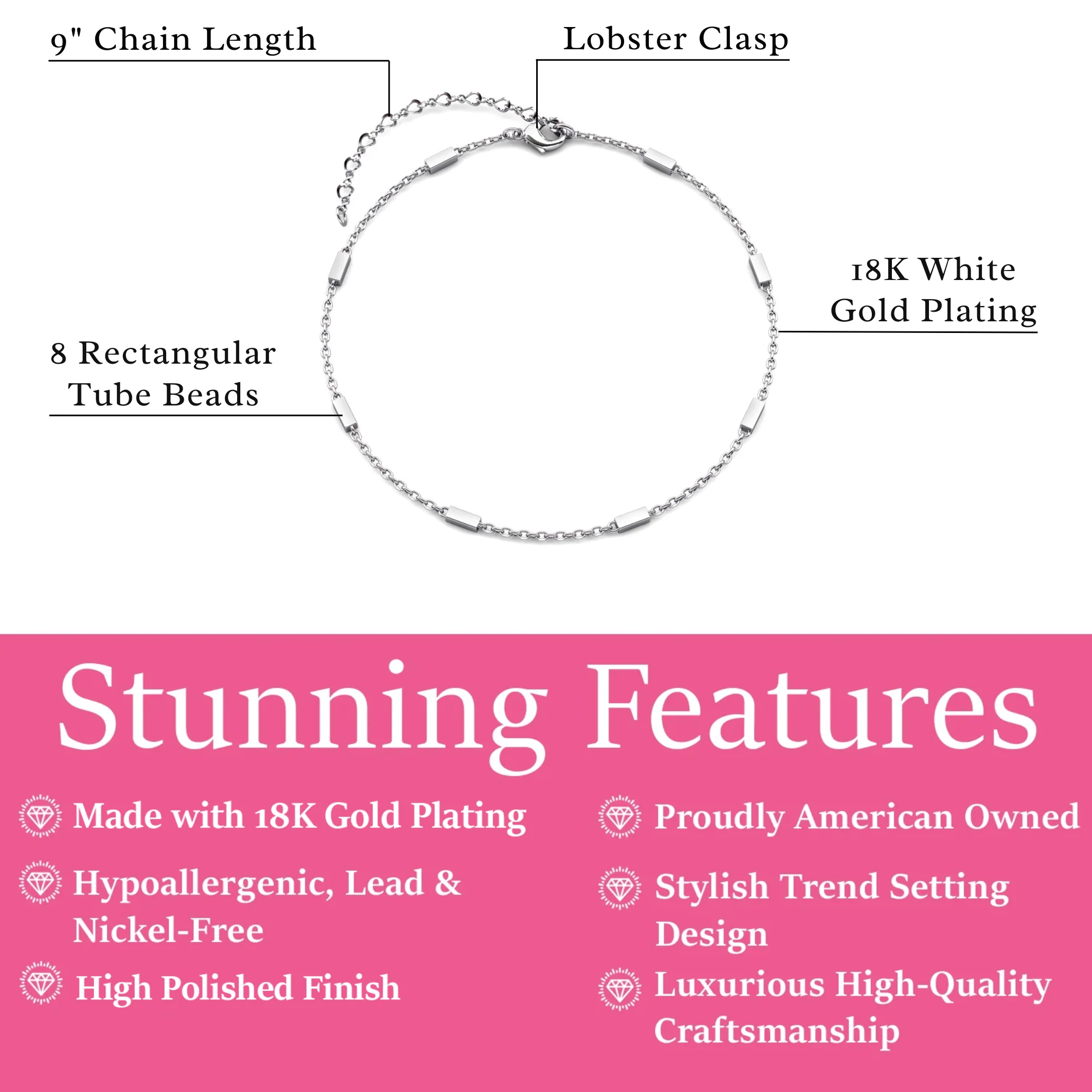 Marlee 18k White Gold Plated Stacking Bracelet Chain - Image 3