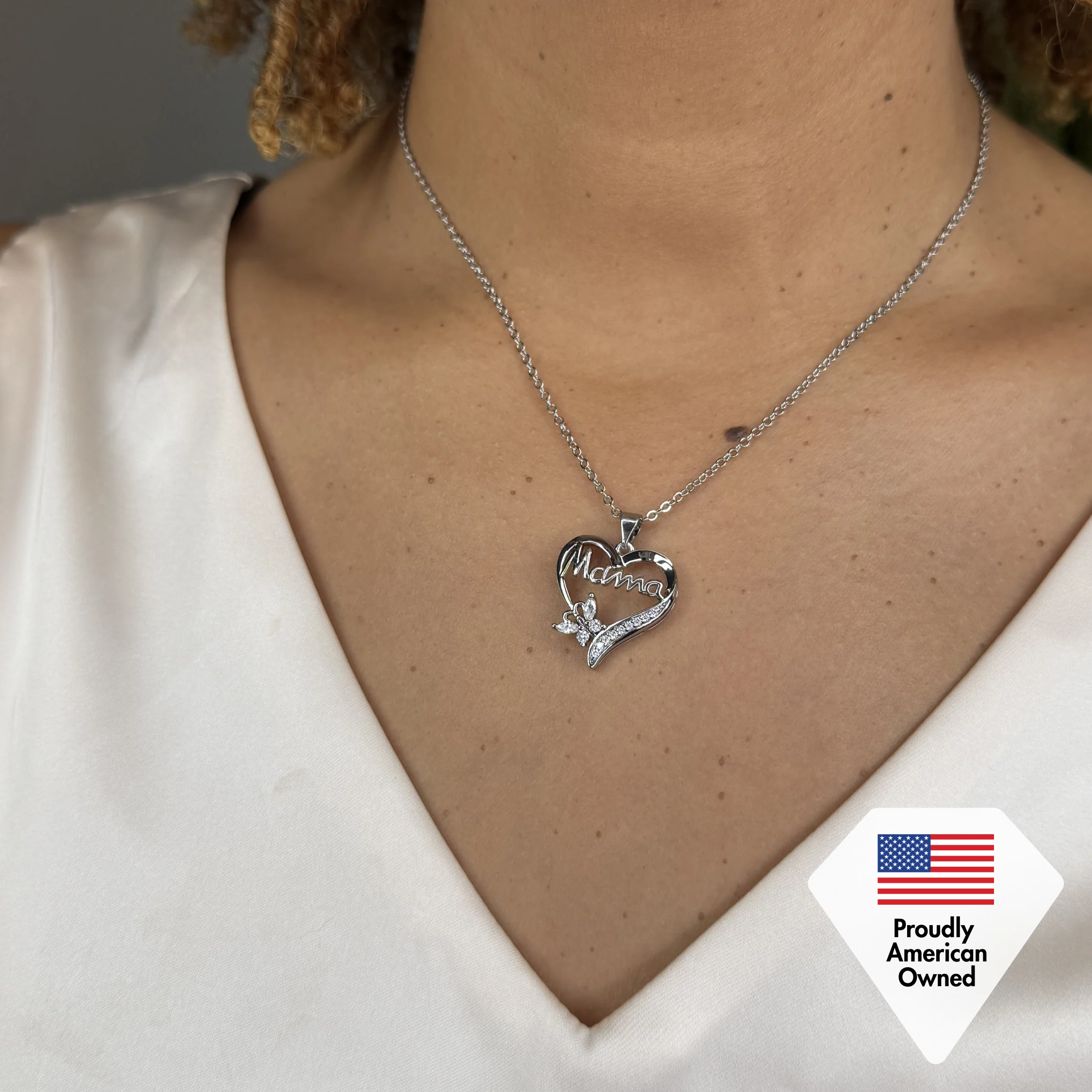 Mavis 18k White Gold Plated Mama Necklace with Simulated Diamond Crystals & Heartfelt Message for Mom - Image 8