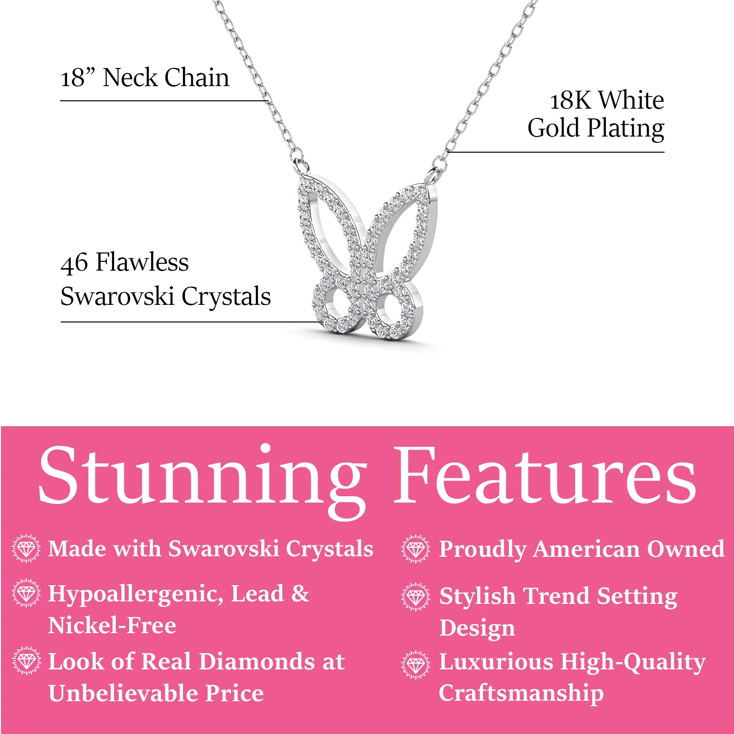 Maxine 18k White Gold Plated Butterfly Necklace with Swarovski Crystals - Image 3