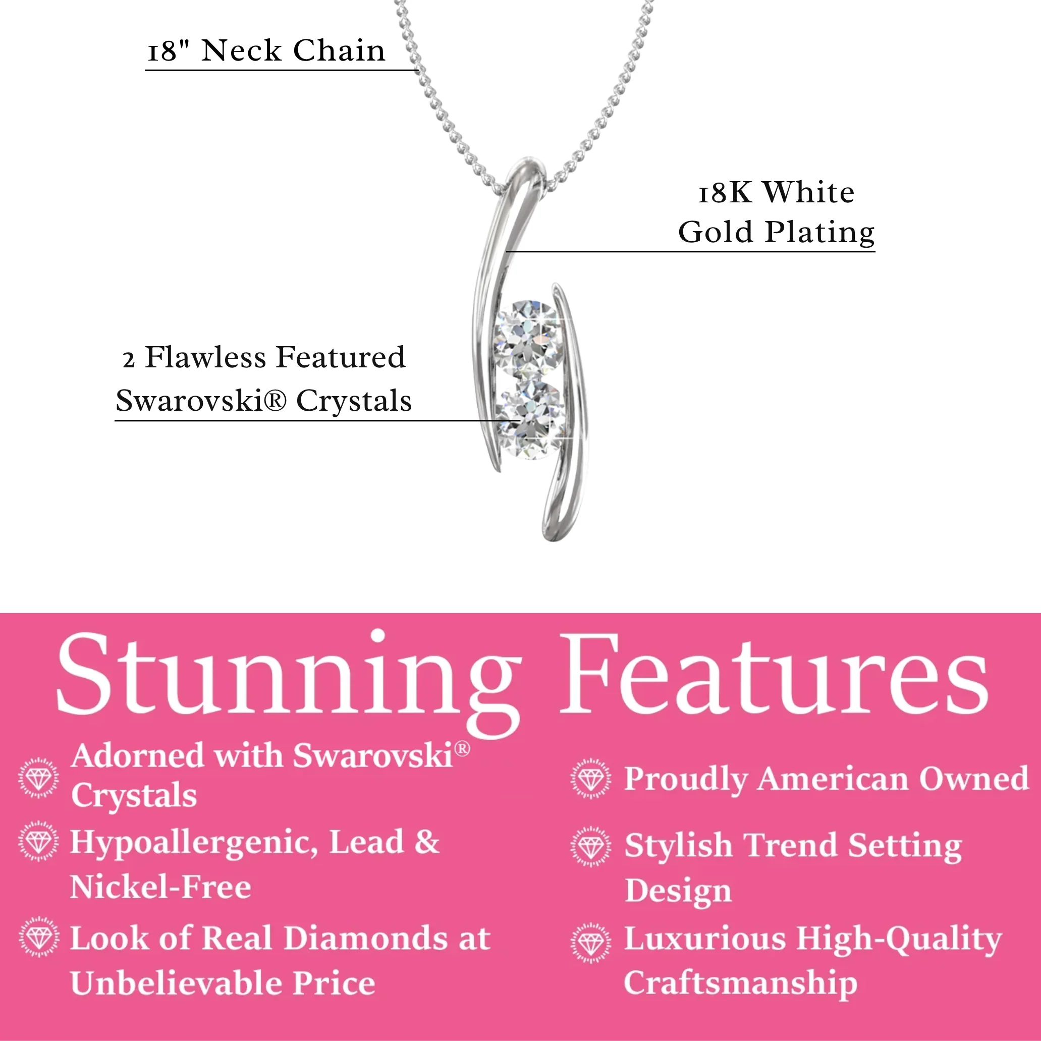 McKenna 18k White Gold Plated Pendant Necklace with Swarovski Crystals  — Final Sale - Image 3