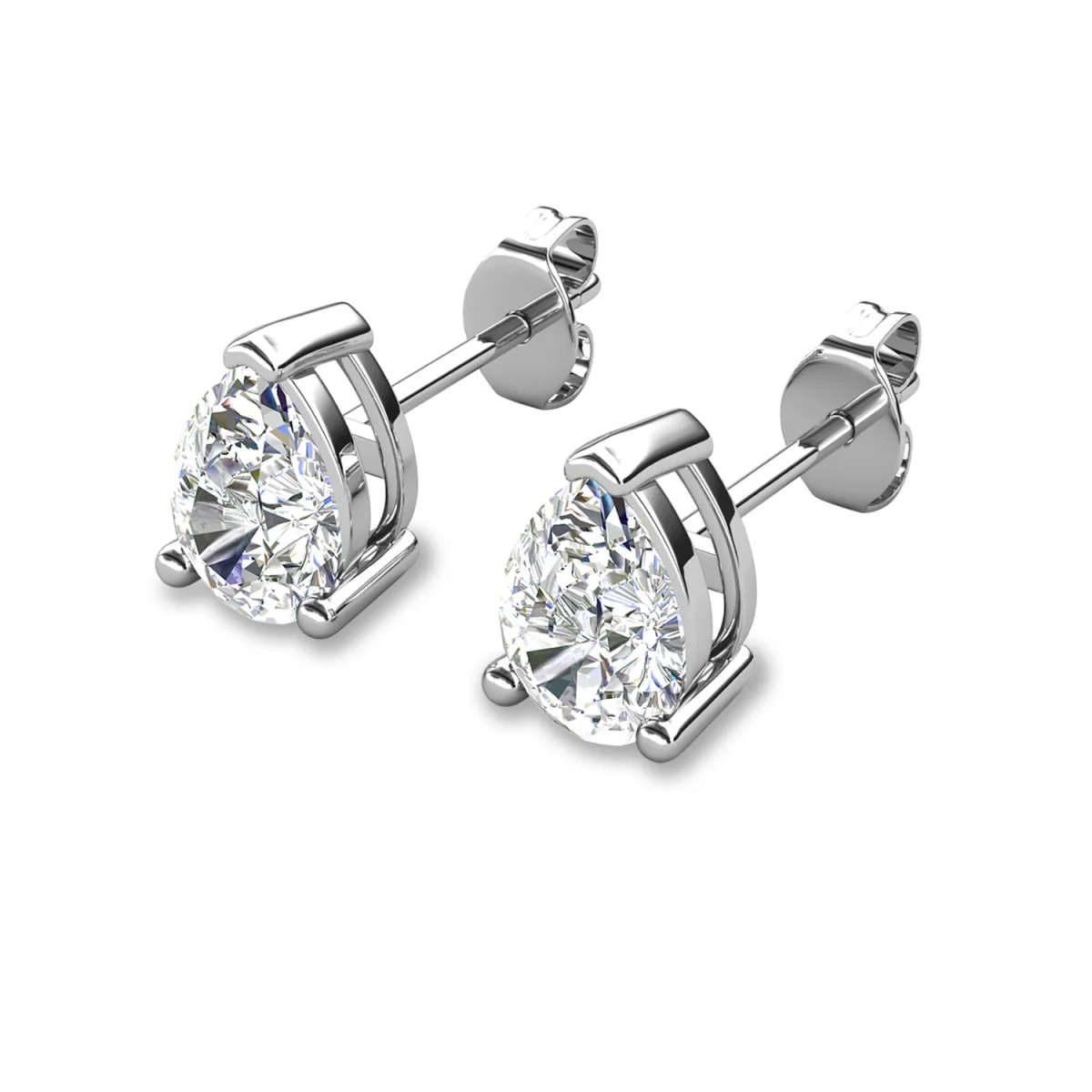 Mia 18k White Gold Plated Sterling Silver Stud Earrings with Simulated Diamond Crystals - Image 101