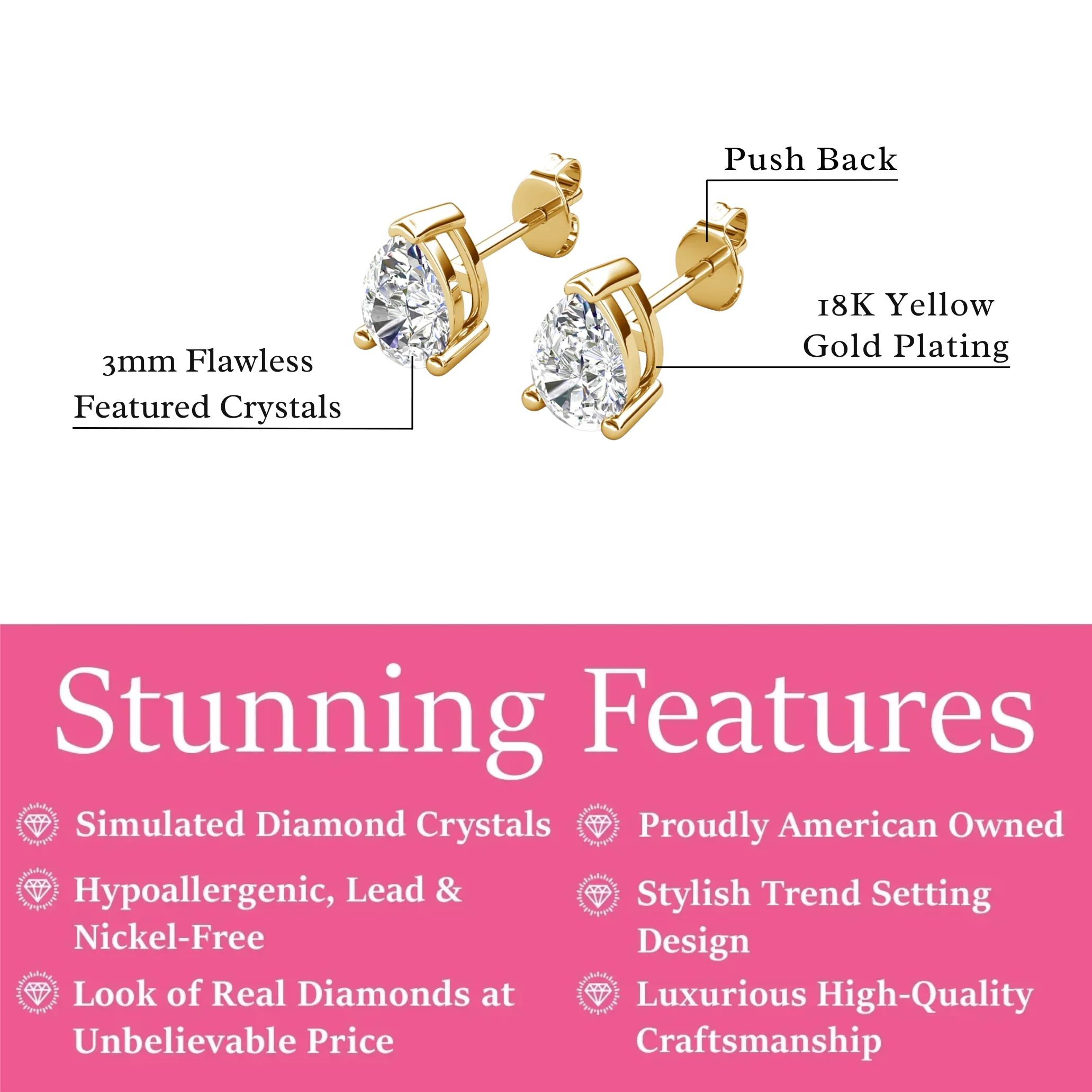 Mia 18k White Gold Plated Sterling Silver Stud Earrings with Simulated Diamond Crystals - Image 103
