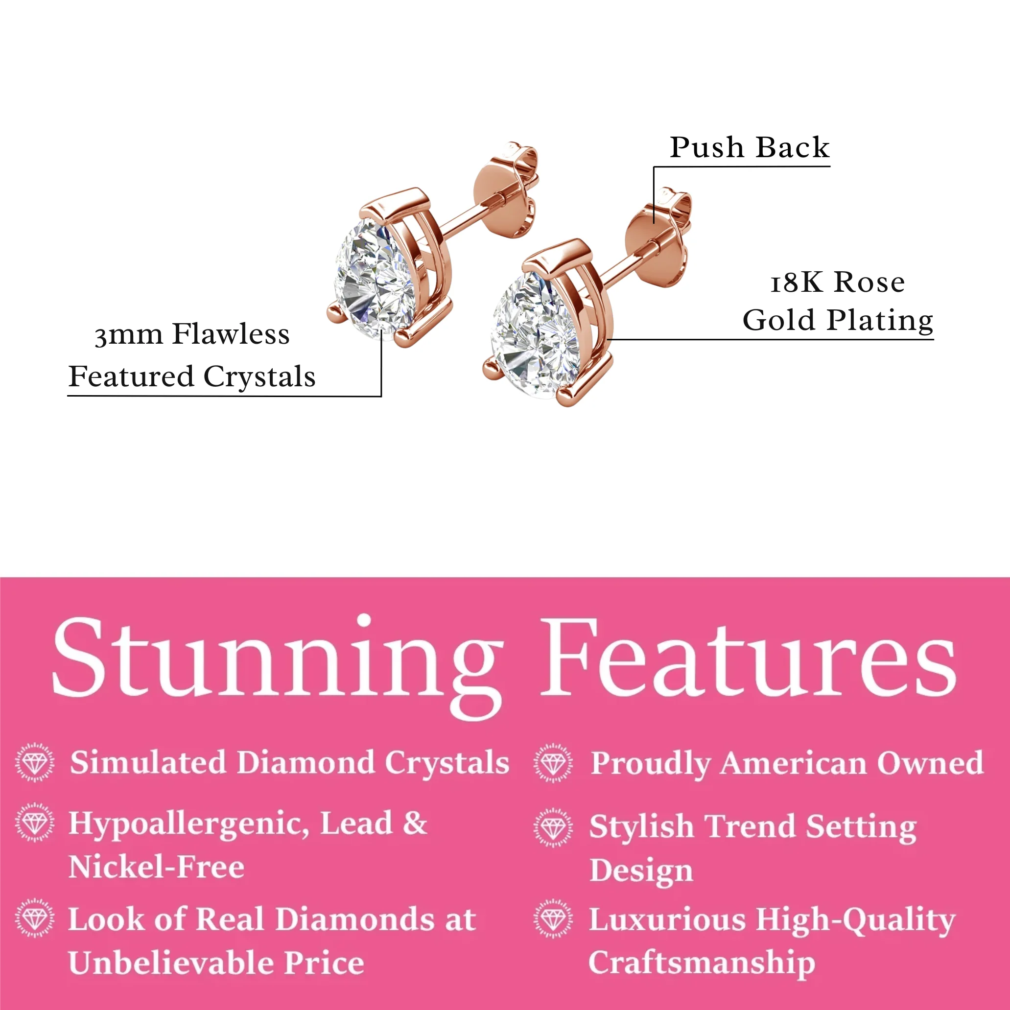 Mia 18k White Gold Plated Sterling Silver Stud Earrings with Simulated Diamond Crystals - Image 107