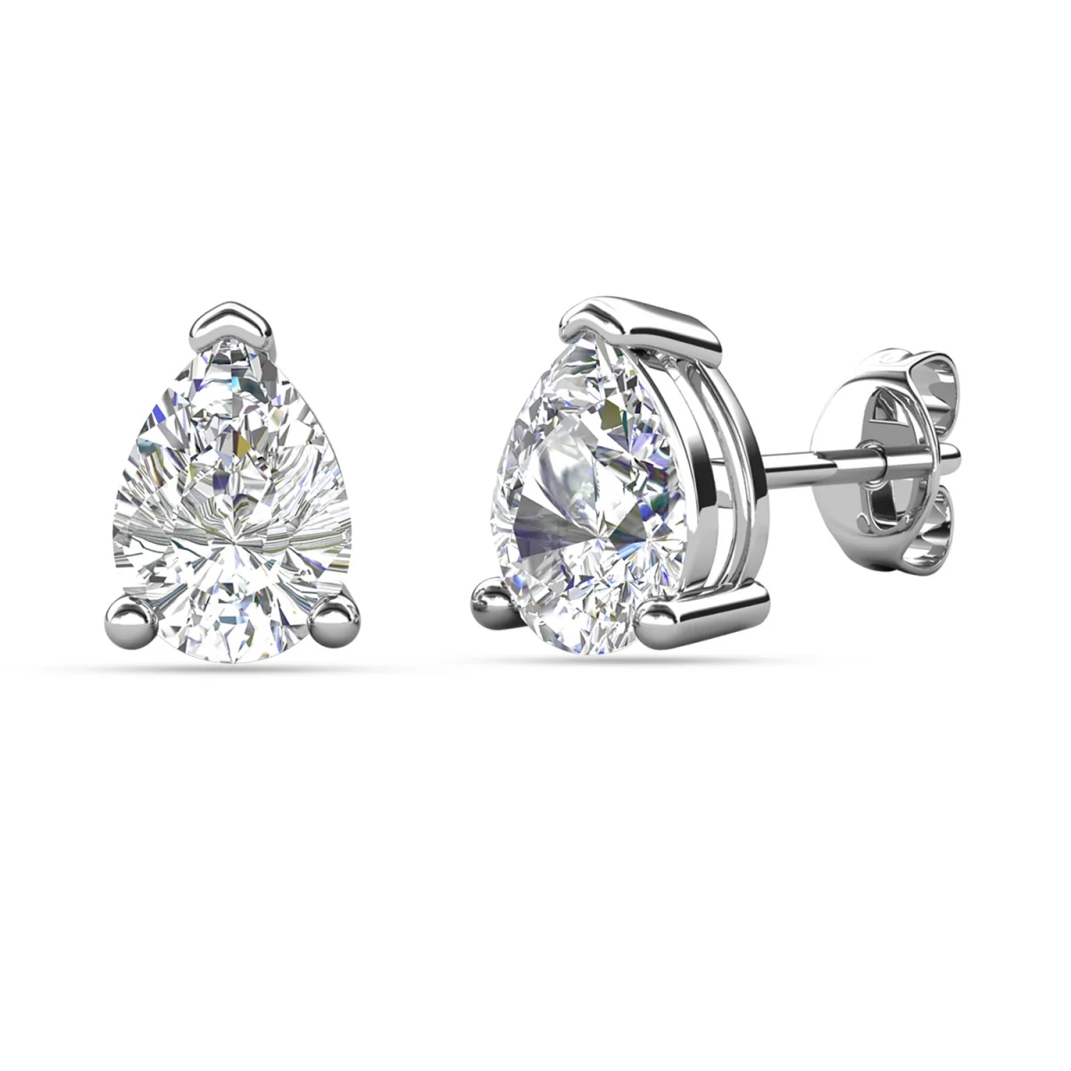 Mia 18k White Gold Plated Sterling Silver Stud Earrings with Simulated Diamond Crystals - Image 110