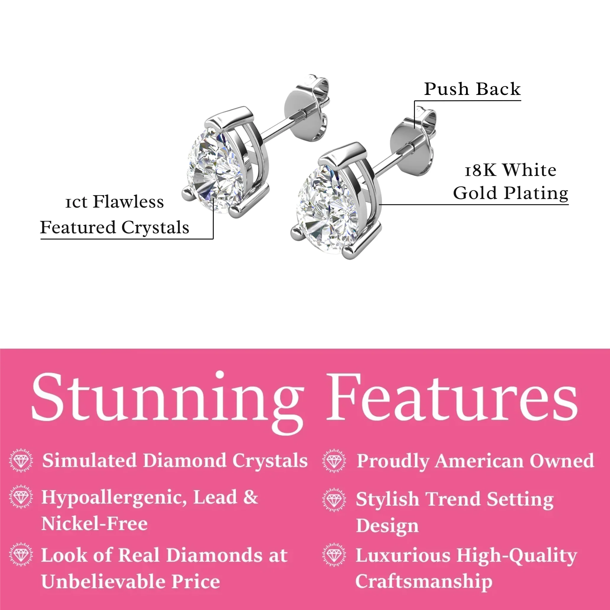 Mia 18k White Gold Plated Sterling Silver Stud Earrings with Simulated Diamond Crystals - Image 111