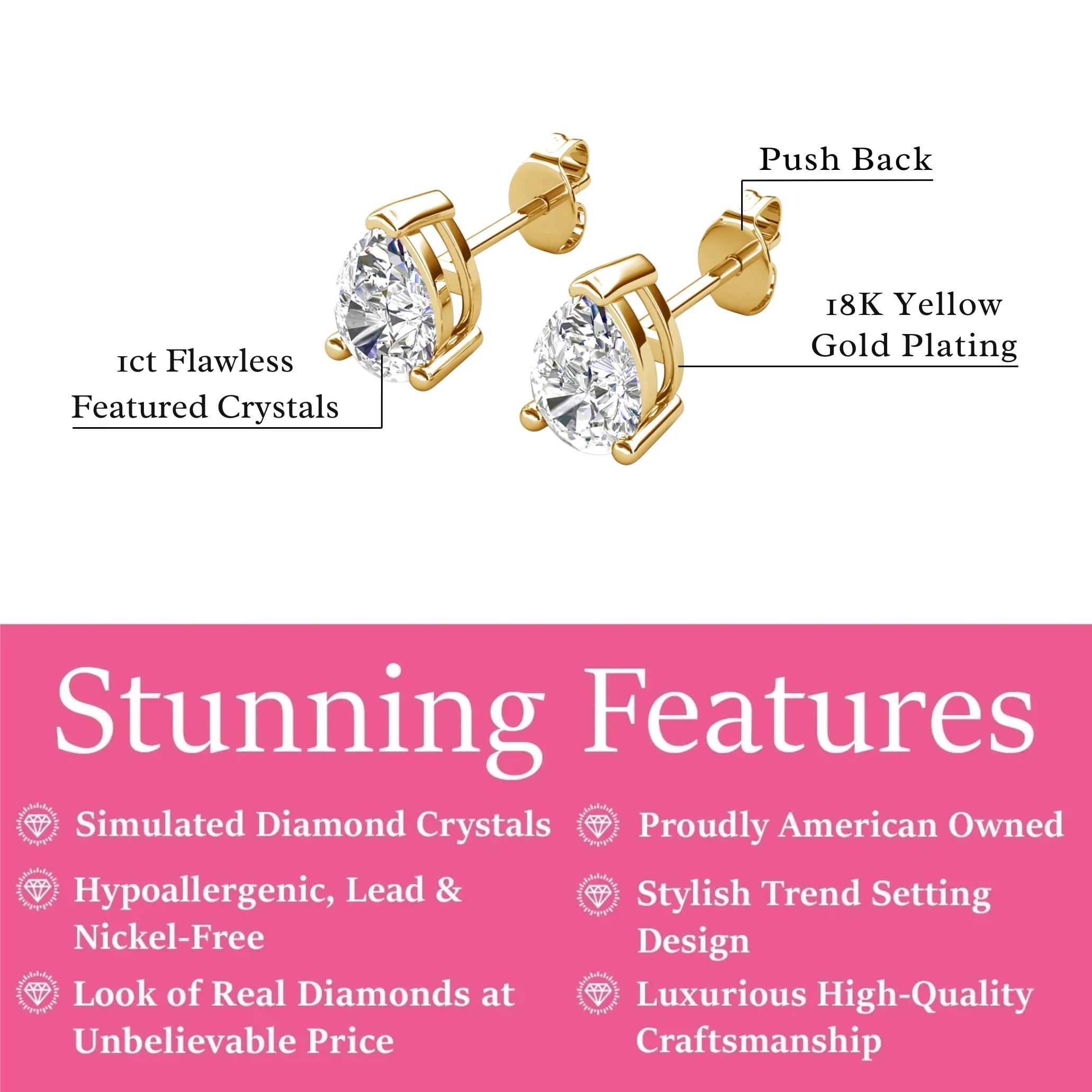 Mia 18k White Gold Plated Sterling Silver Stud Earrings with Simulated Diamond Crystals - Image 115