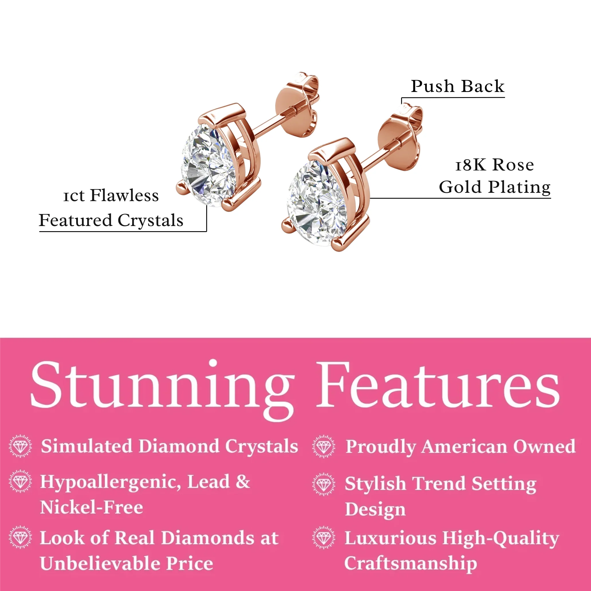 Mia 18k White Gold Plated Sterling Silver Stud Earrings with Simulated Diamond Crystals - Image 119