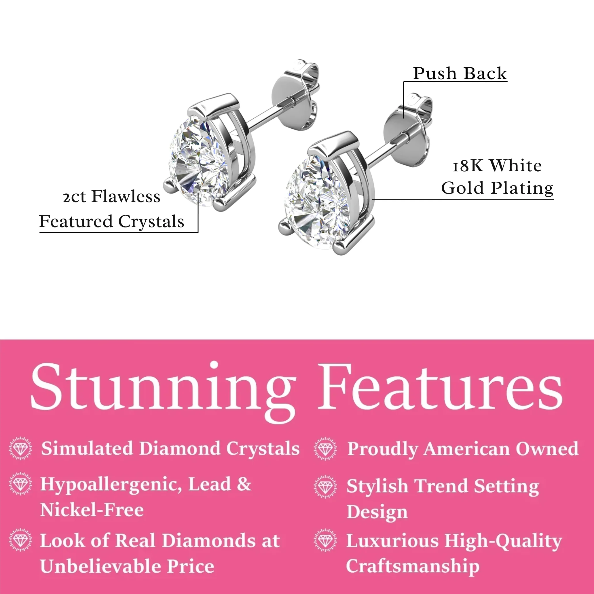 Mia 18k White Gold Plated Sterling Silver Stud Earrings with Simulated Diamond Crystals - Image 123