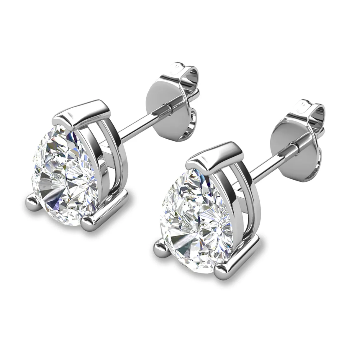 Mia 18k White Gold Plated Sterling Silver Stud Earrings with Simulated Diamond Crystals - Image 125