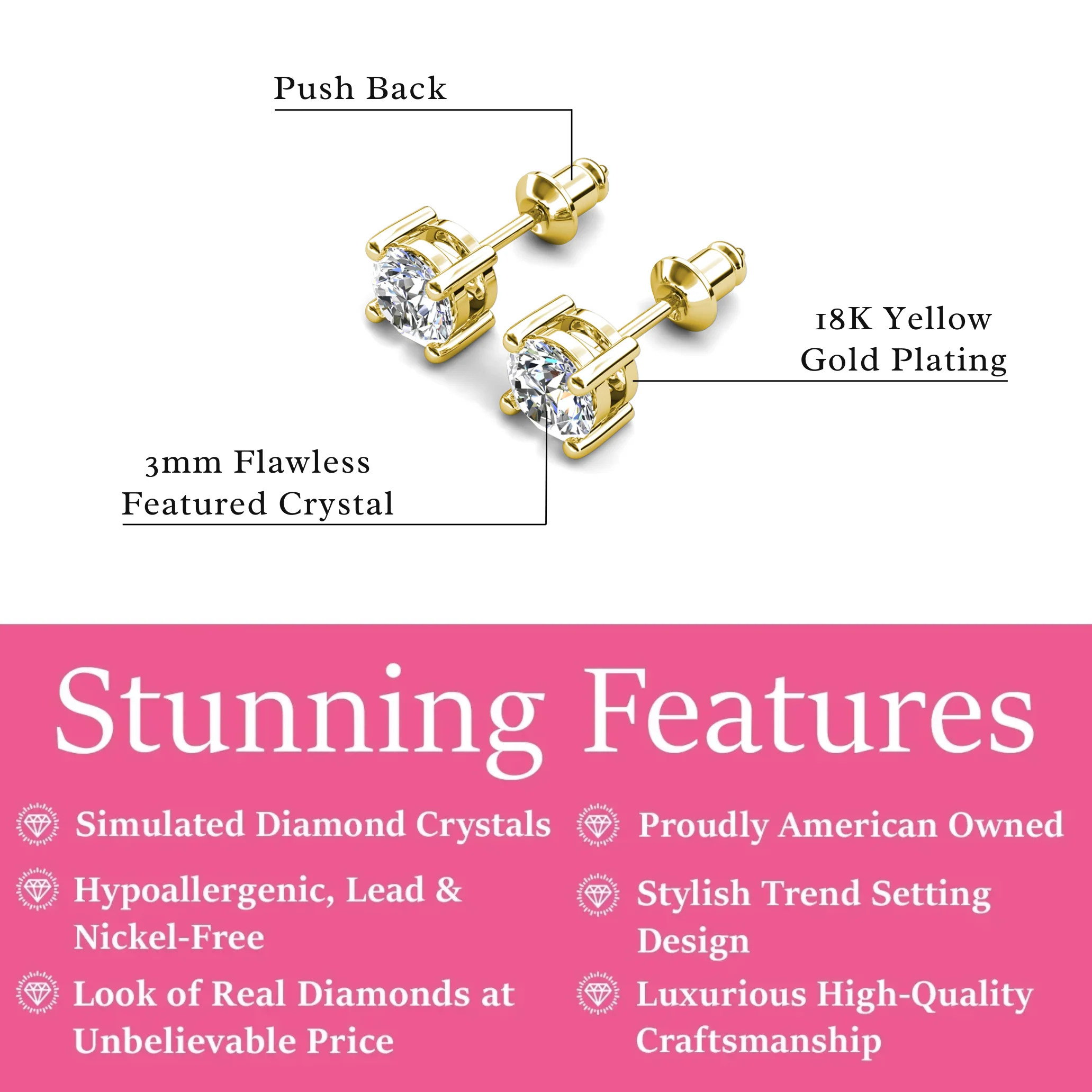 Mia 18k White Gold Plated Sterling Silver Stud Earrings with Simulated Diamond Crystals - Image 13