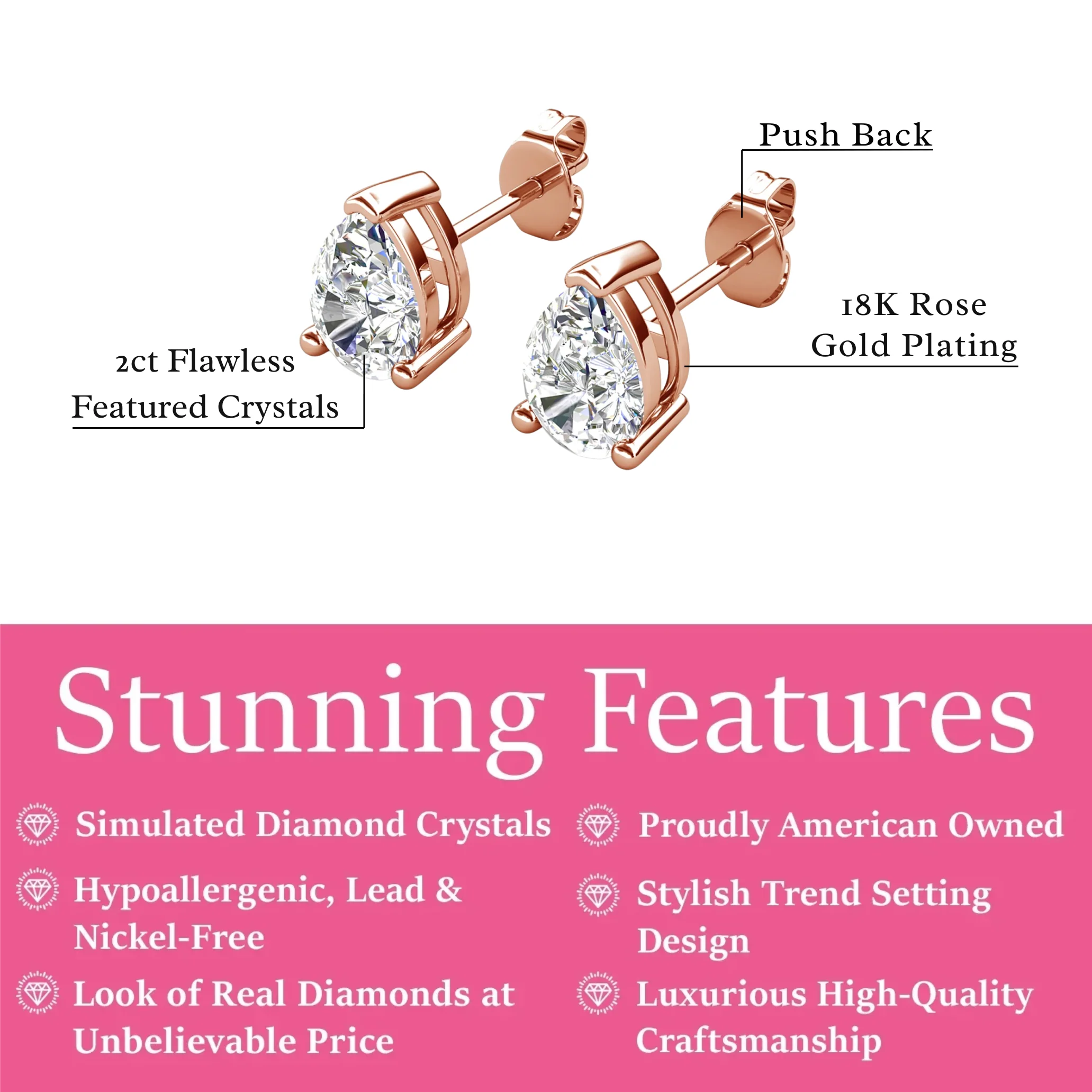 Mia 18k White Gold Plated Sterling Silver Stud Earrings with Simulated Diamond Crystals - Image 131