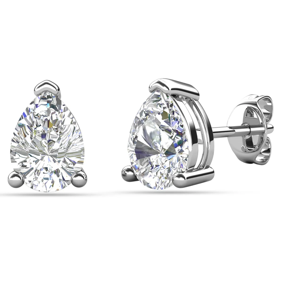 Mia 18k White Gold Plated Sterling Silver Stud Earrings with Simulated Diamond Crystals - Image 134