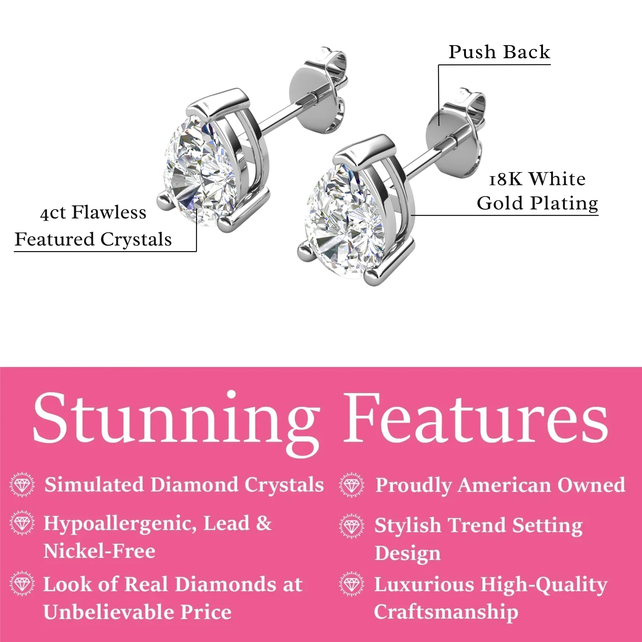 Mia 18k White Gold Plated Sterling Silver Stud Earrings with Simulated Diamond Crystals - Image 135