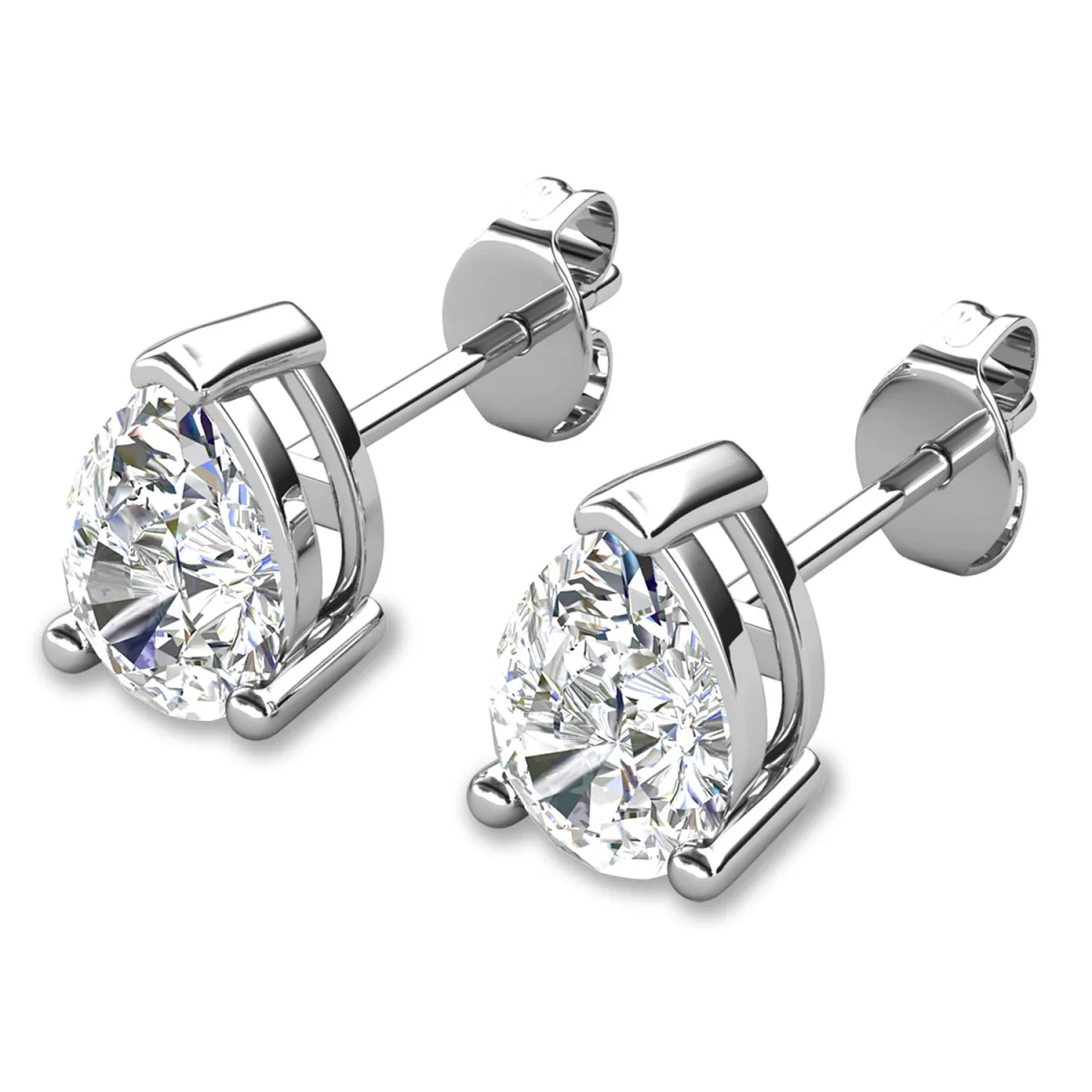 Mia 18k White Gold Plated Sterling Silver Stud Earrings with Simulated Diamond Crystals - Image 137