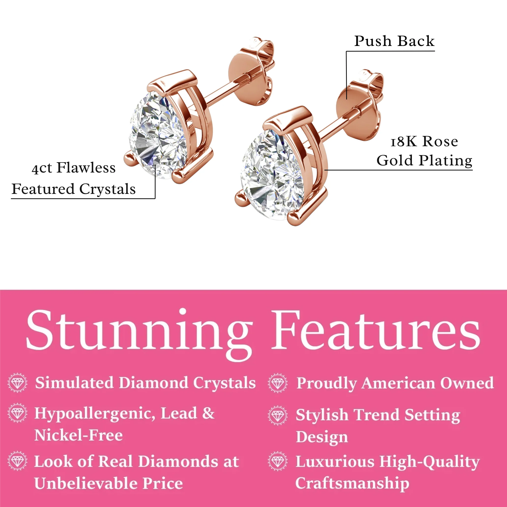 Mia 18k White Gold Plated Sterling Silver Stud Earrings with Simulated Diamond Crystals - Image 143