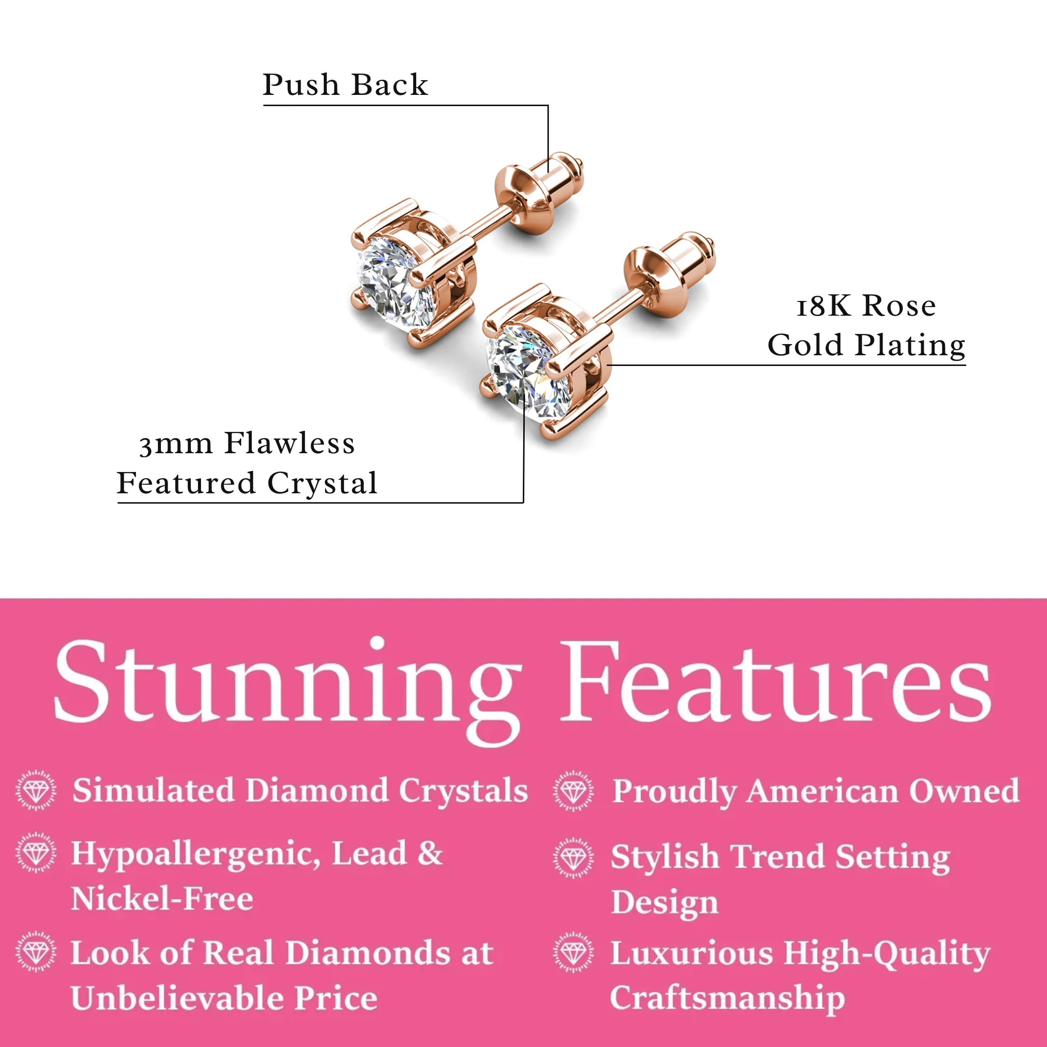 Mia 18k White Gold Plated Sterling Silver Stud Earrings with Simulated Diamond Crystals - Image 17