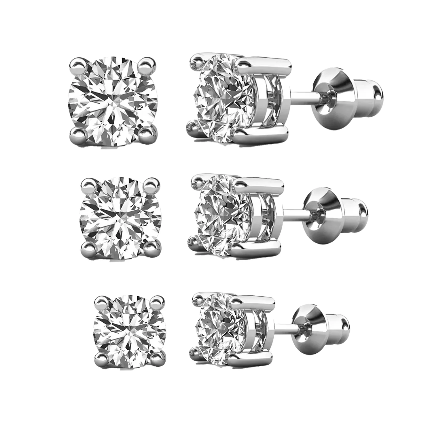 Mia 18k White Gold Plated Sterling Silver Stud Earrings with Simulated Diamond Crystals - Image 38