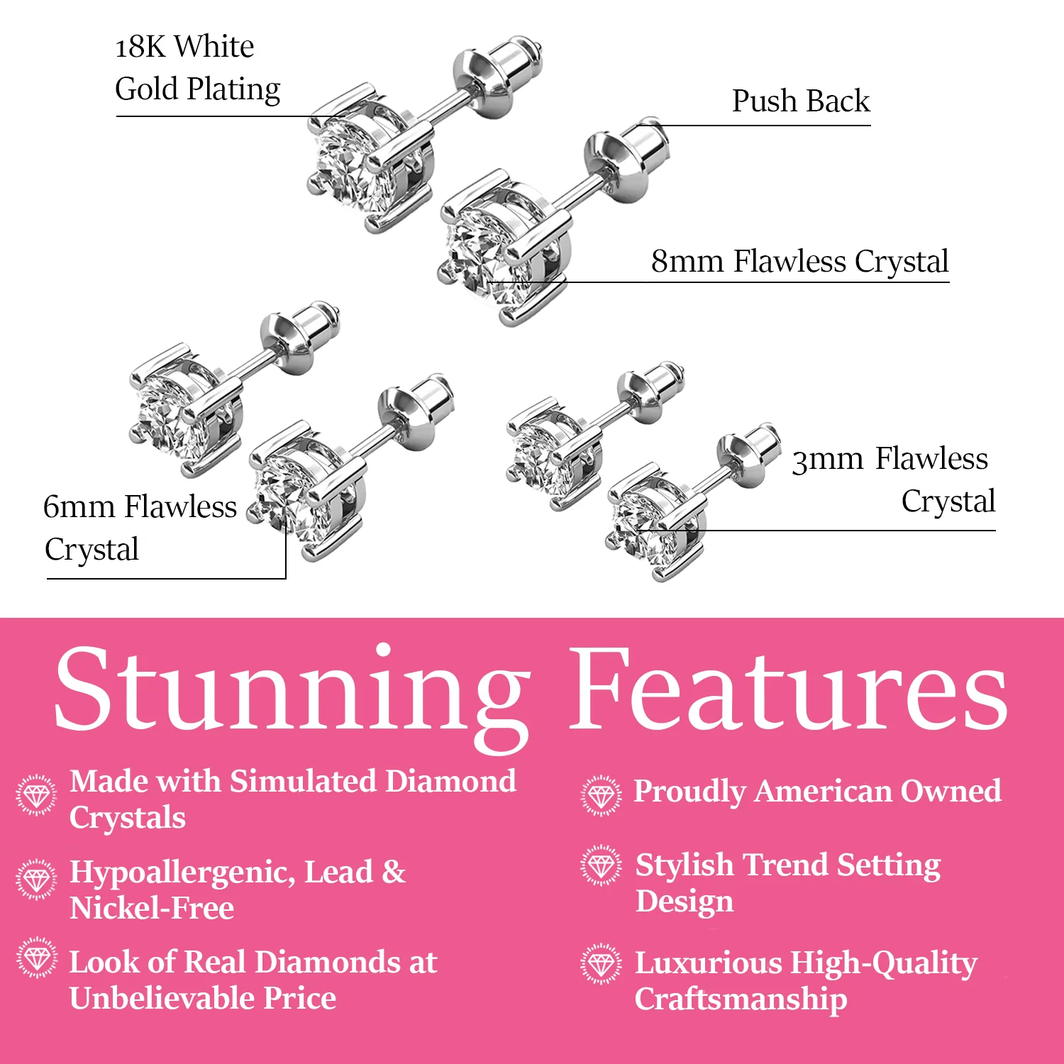 Mia 18k White Gold Plated Sterling Silver Stud Earrings with Simulated Diamond Crystals - Image 39