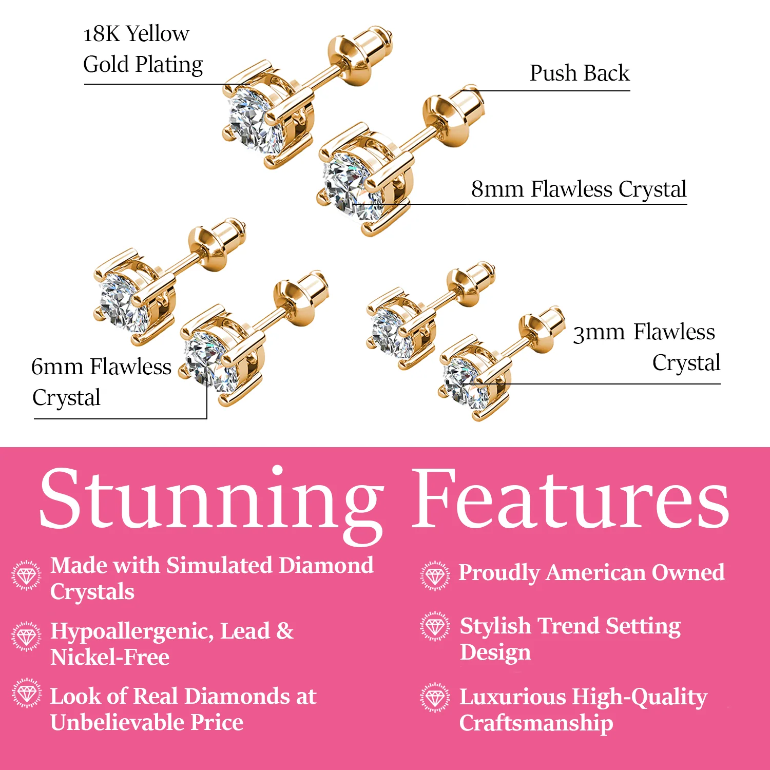 Mia 18k White Gold Plated Sterling Silver Stud Earrings with Simulated Diamond Crystals - Image 41