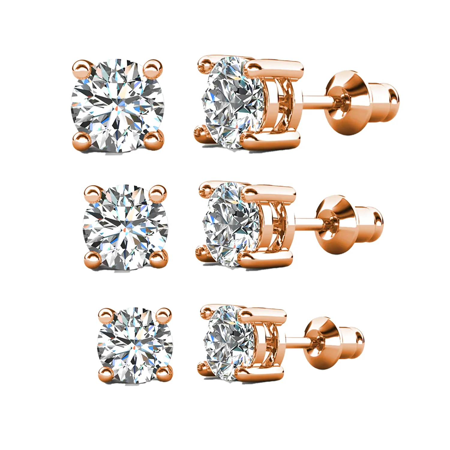 Mia 18k White Gold Plated Sterling Silver Stud Earrings with Simulated Diamond Crystals - Image 42
