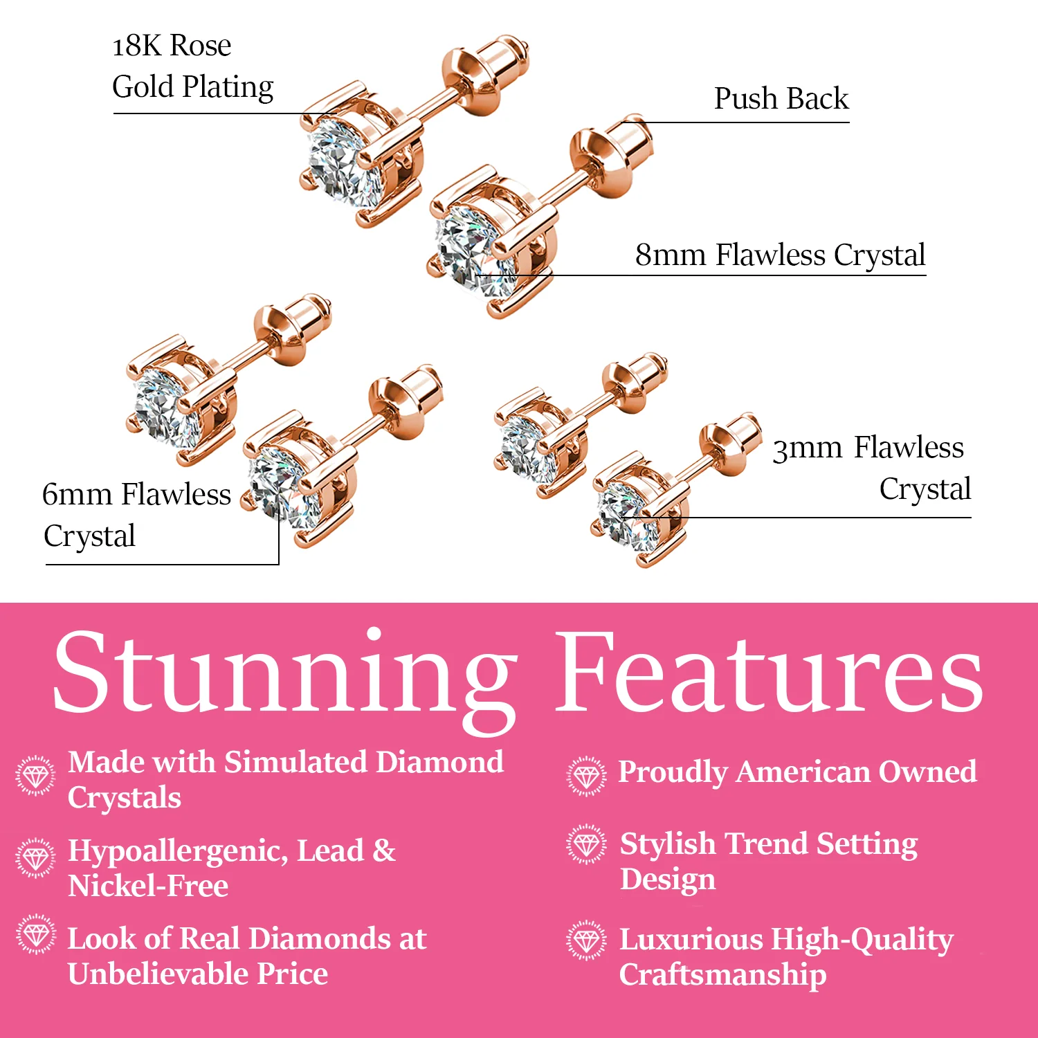 Mia 18k White Gold Plated Sterling Silver Stud Earrings with Simulated Diamond Crystals - Image 43