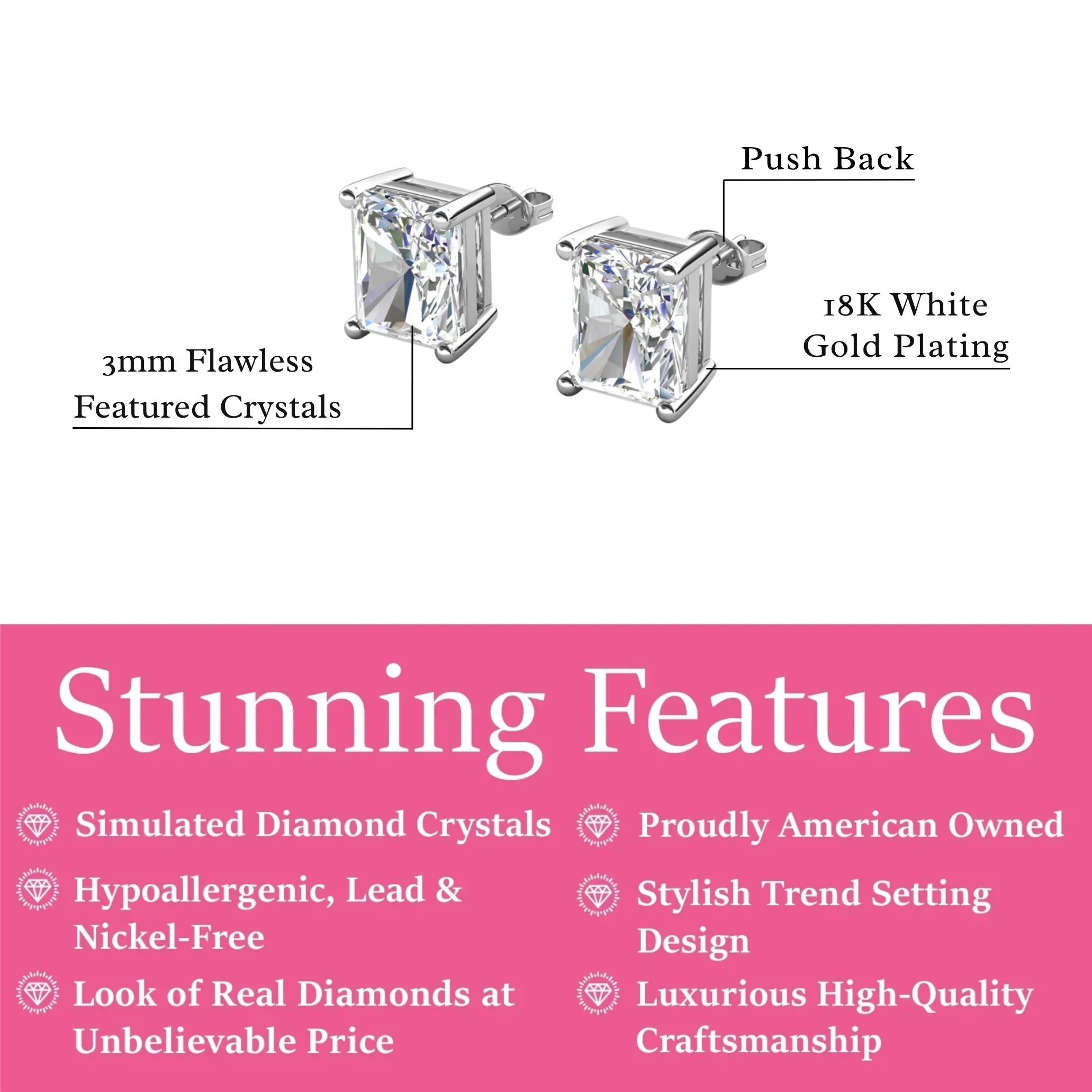 Mia 18k White Gold Plated Sterling Silver Stud Earrings with Simulated Diamond Crystals - Image 46