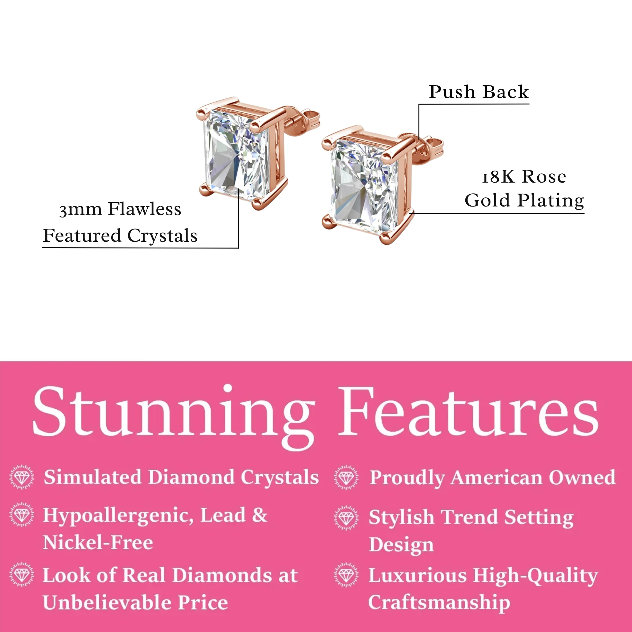 Mia 18k White Gold Plated Sterling Silver Stud Earrings with Simulated Diamond Crystals - Image 56
