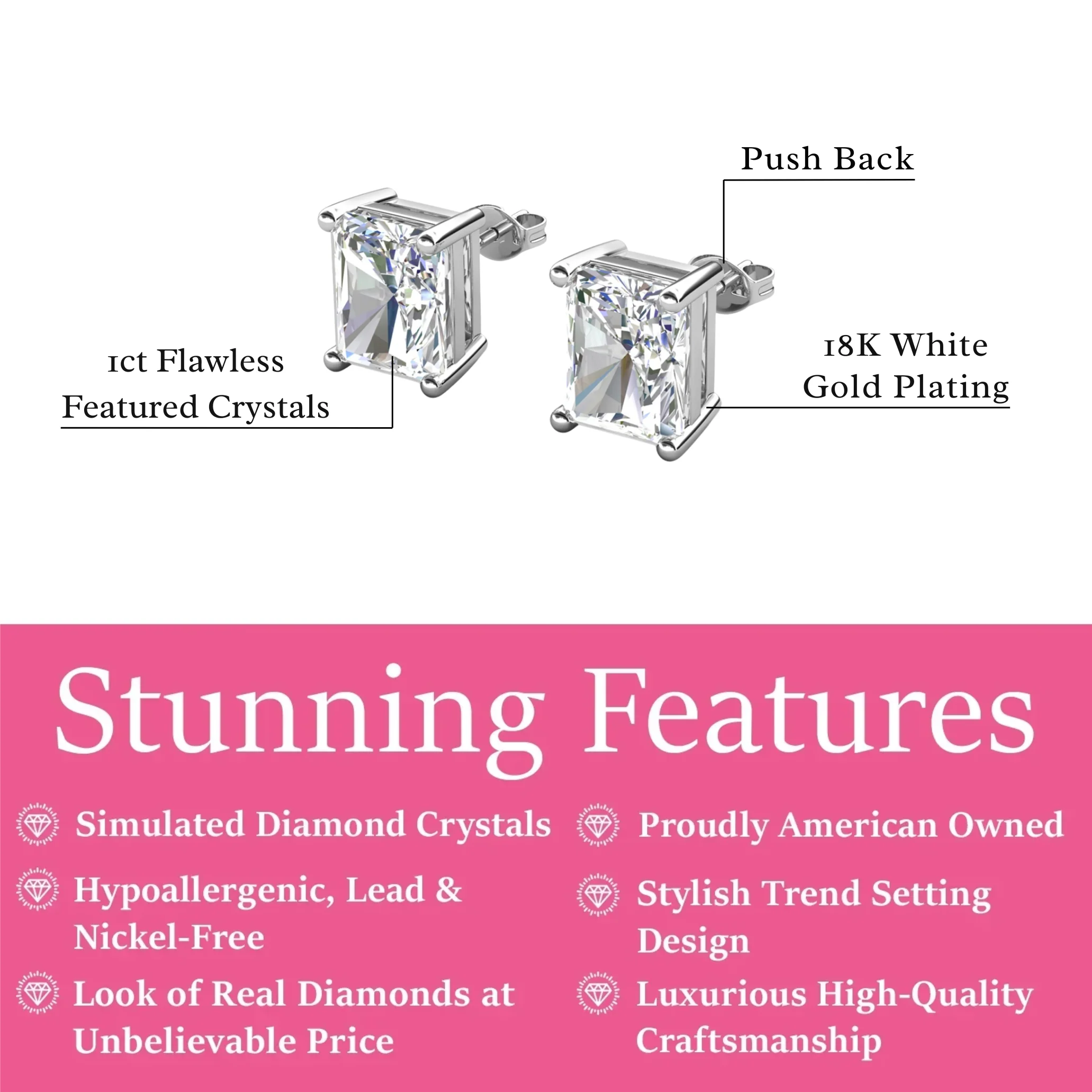 Mia 18k White Gold Plated Sterling Silver Stud Earrings with Simulated Diamond Crystals - Image 60