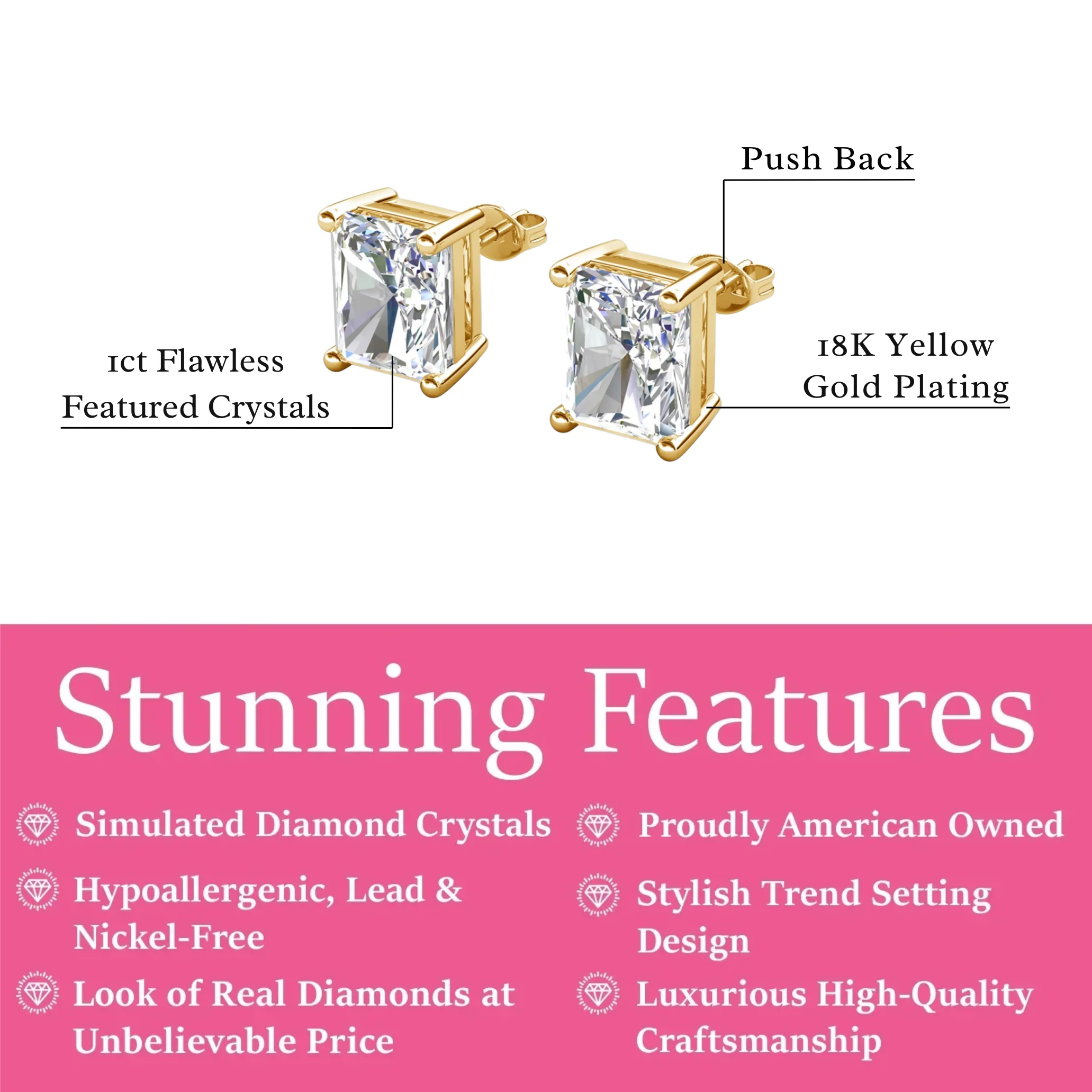 Mia 18k White Gold Plated Sterling Silver Stud Earrings with Simulated Diamond Crystals - Image 64